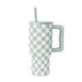 Simple Modern 30 fl oz Insulated Stainless Steel Trek Tumbler with Straw Lid | Seaglass Sage and Cream Checkmate | P40Y