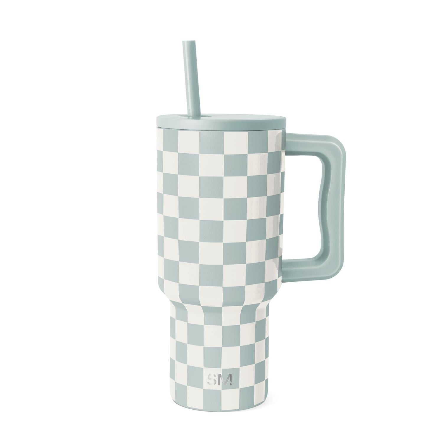 Simple Modern 30 fl oz Insulated Stainless Steel Trek Tumbler with Straw Lid | Seaglass Sage and Cream Checkmate | P40Y