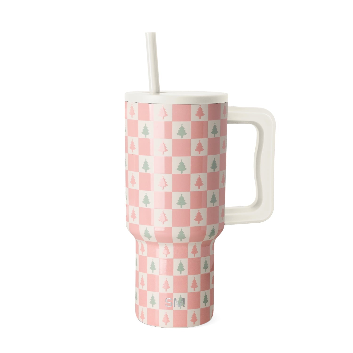 Simple Modern 30 fl oz Insulated Stainless Steel Trek Tumbler with Straw Lid | Seaglass Sage and Cream Checkmate | P40Y