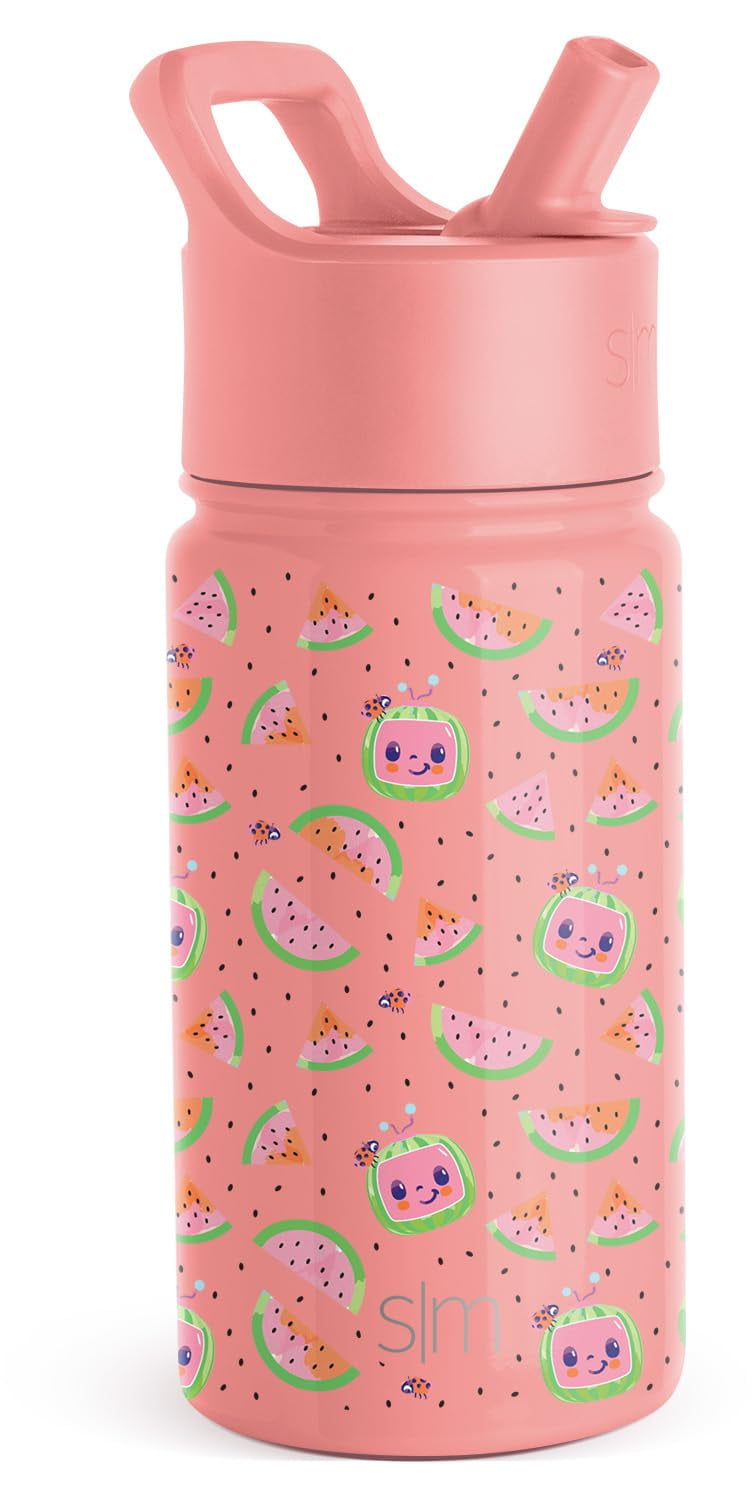 Simple Modern CoComelon Kids Water Bottle with Straw Lid | Insulated Stainless Steel Reusable Tumbler for Toddlers, Girls | Summit Collection | 14oz, CoComelon Pink Melon | I5FC