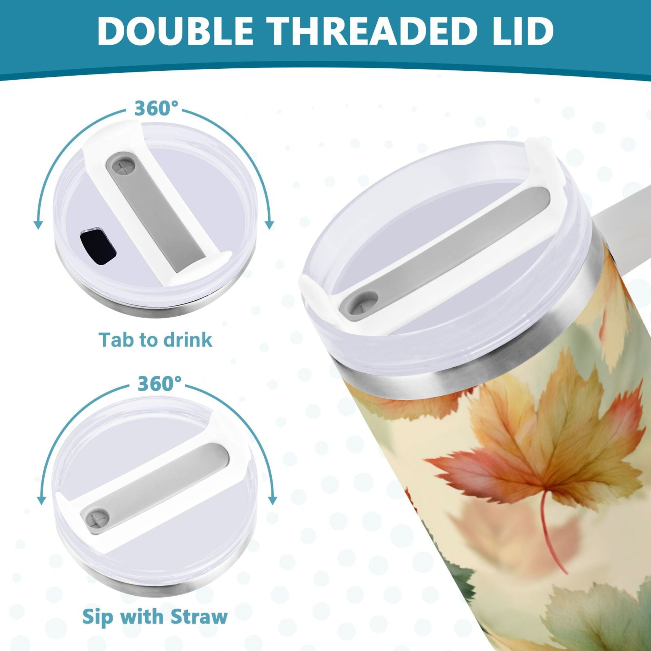 40 oz Insulated Stainless Steel Tumbler Double Wall Stainless Steel Tumbler with 2-Way Drinking Watercolor Maple Leaves Pattern | YGNH