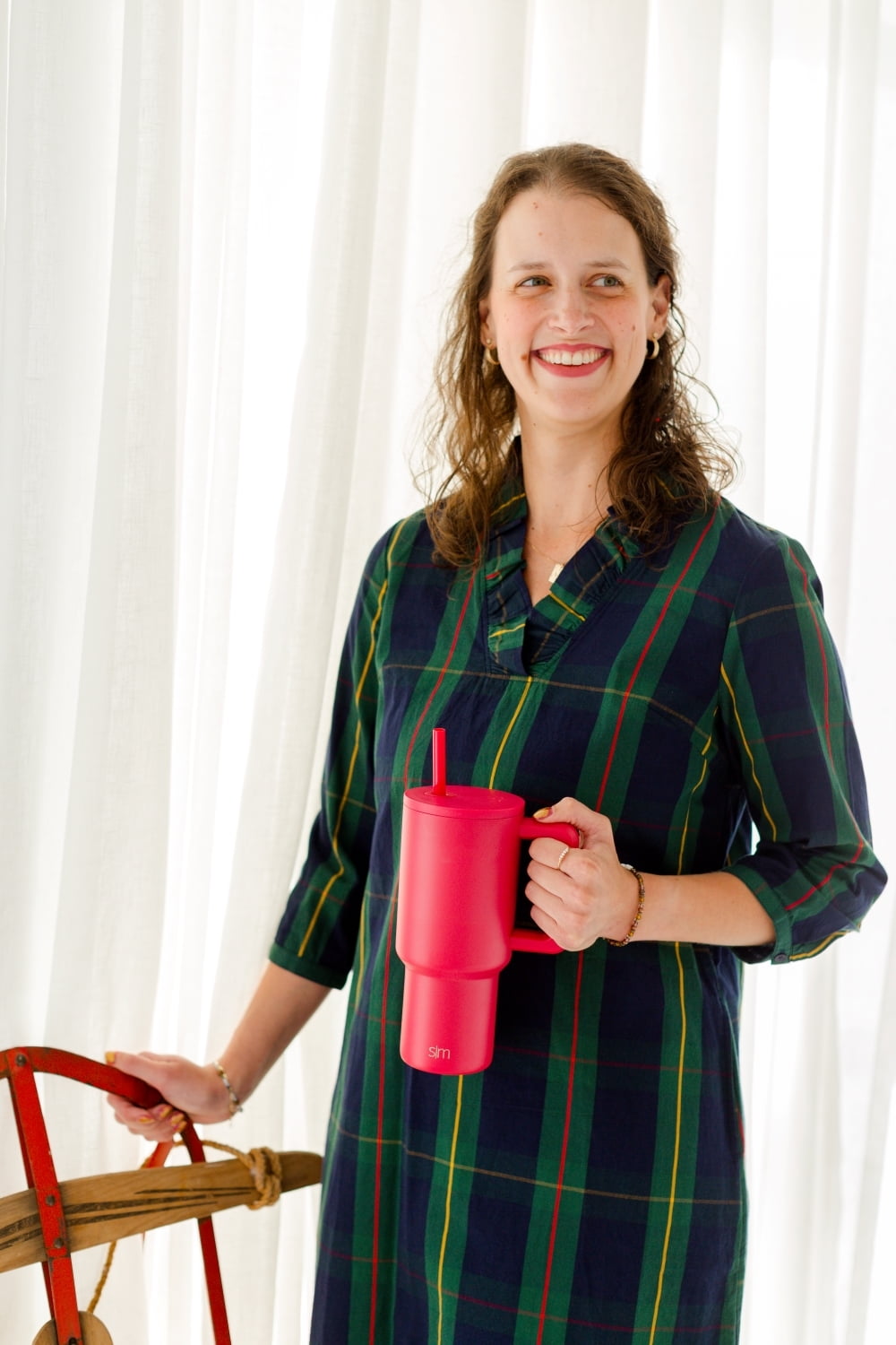 Simple Modern 30 fl oz Insulated Stainless Steel Trek Tumbler with Straw Lid | Seaglass Sage and Cream Checkmate | P40Y