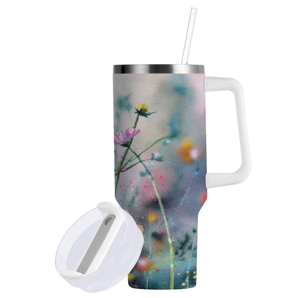 40 oz Insulated Stainless Steel Tumbler Double Wall Stainless Steel Tumbler with 2-Way Drinking Abstract Wildflowers | I3Z5