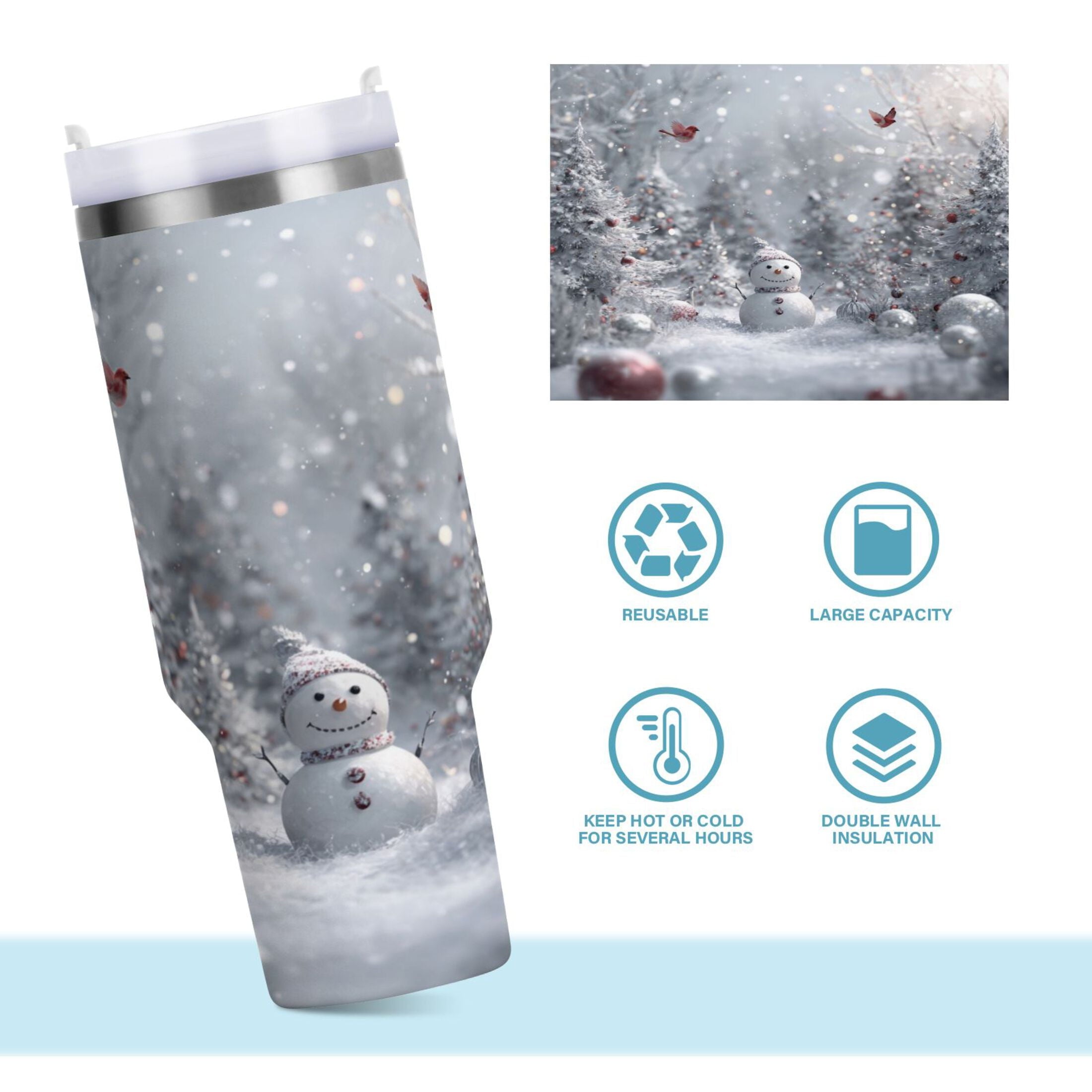 30 oz Insulated Stainless Steel Tumbler Double Wall Stainless Steel Tumbler with 2-Way Drinking Snowy Winter Landscape | TQHW