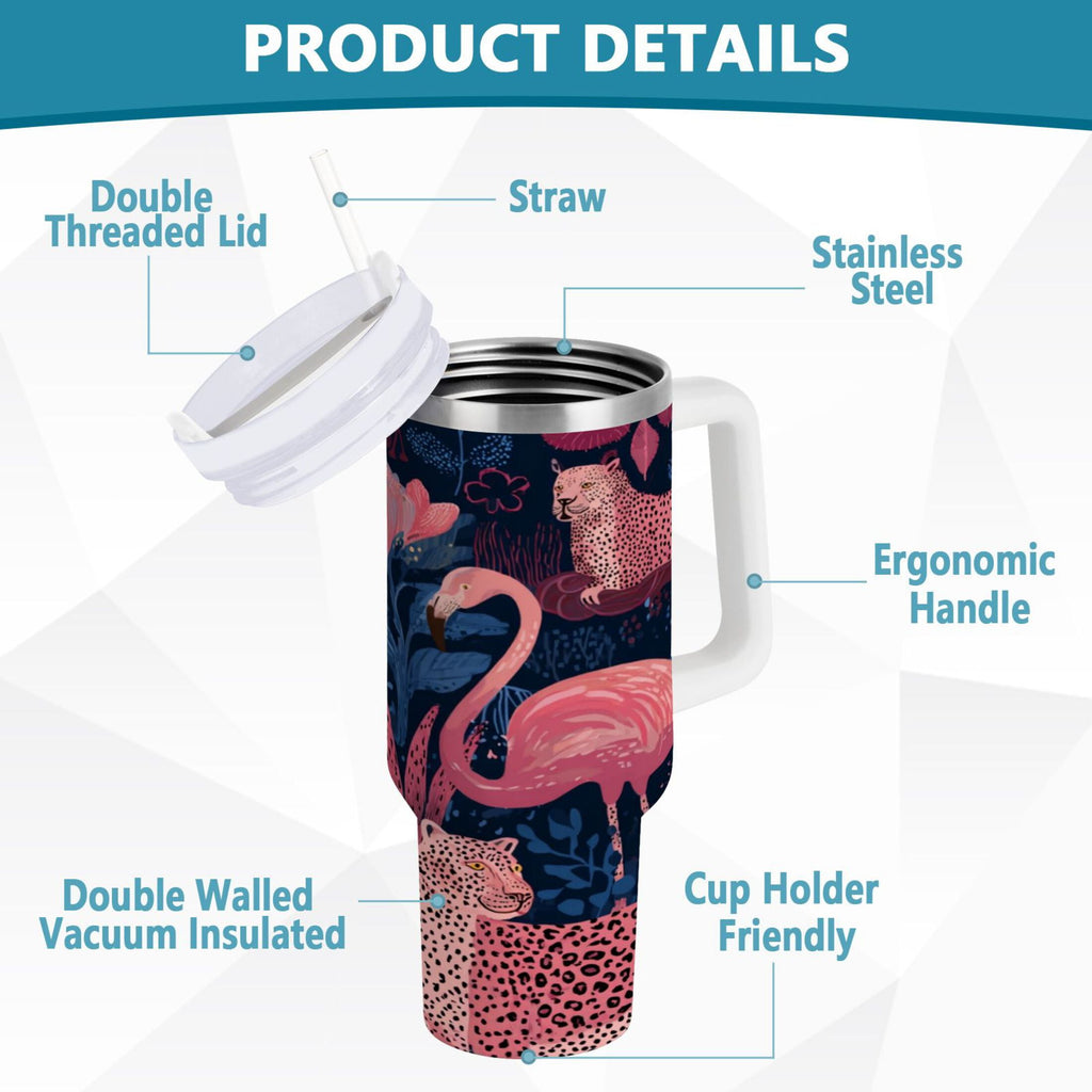 30 oz Insulated Stainless Steel Tumbler Double Wall Stainless Steel Tumbler with 2-Way Drinking Flamingos and Leopard Print | 9K2K