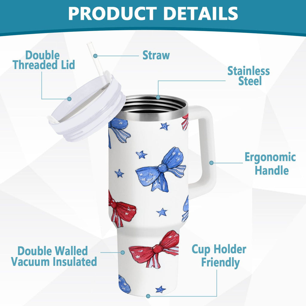 40 oz Insulated Stainless Steel Tumbler Double Wall Stainless Steel Tumbler with 2-Way Drinking Hand-drawn Bows | NSWK