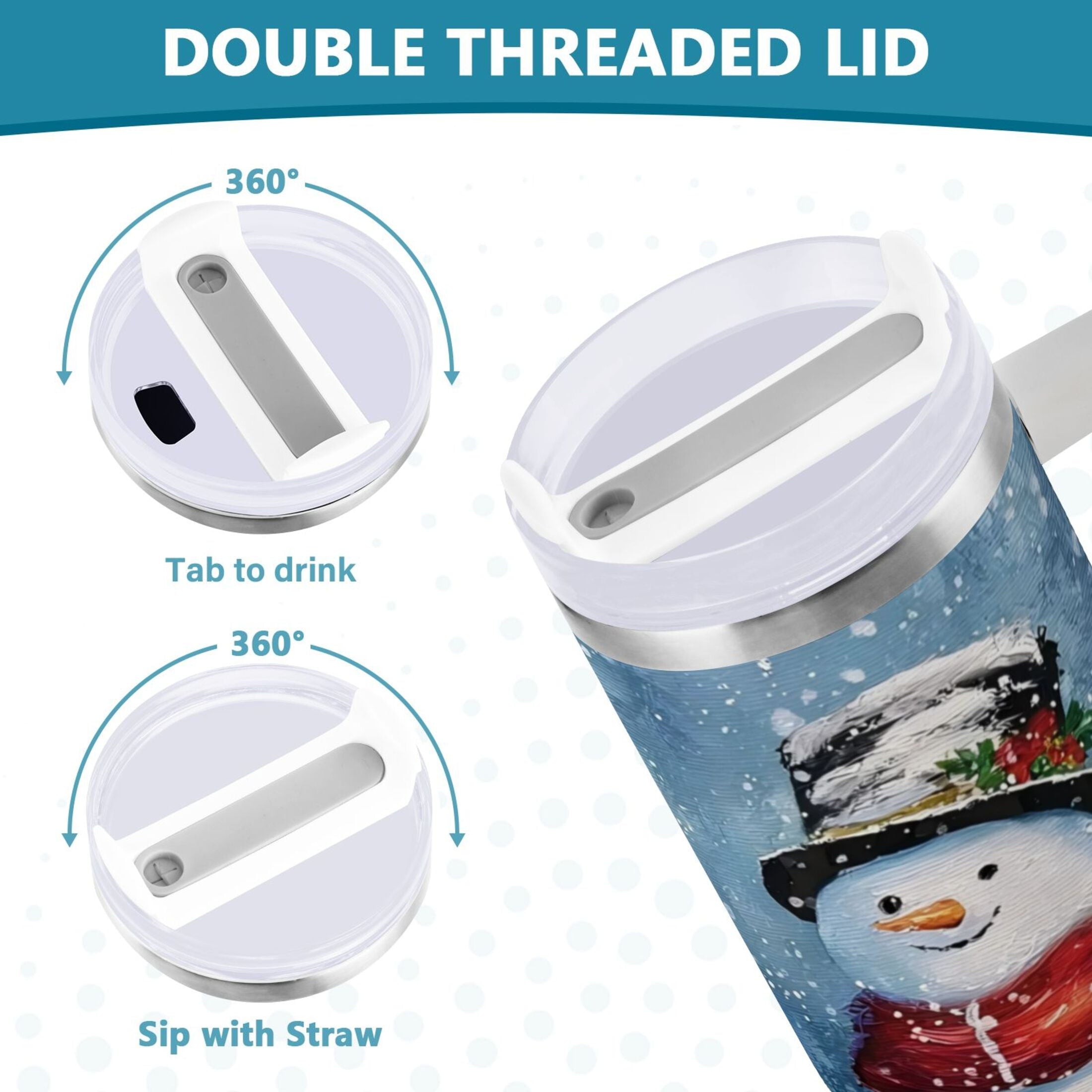30 oz Insulated Stainless Steel Tumbler Double Wall Stainless Steel Tumbler with 2-Way Drinking Christmas Scene with Snowman | S6Z8