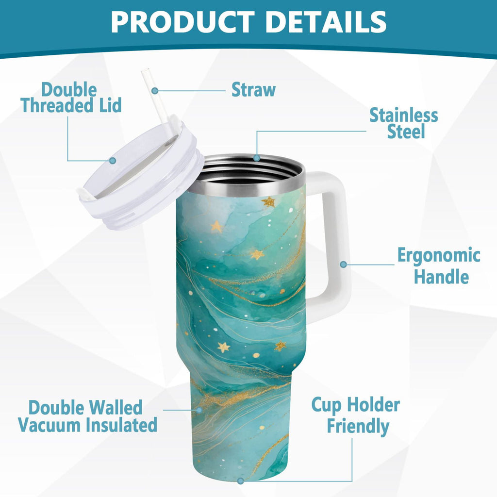 40 oz Insulated Stainless Steel Tumbler Double Wall Stainless Steel Tumbler with 2-Way Drinking Beautiful Watercolor Stars | 6GHE