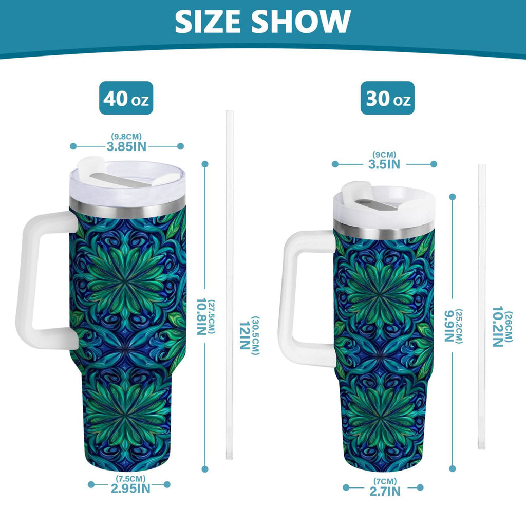 40 oz Insulated Stainless Steel Tumbler Double Wall Stainless Steel Tumbler with 2-Way Drinking Elegant Blue Traditional Patterns | ZRNL