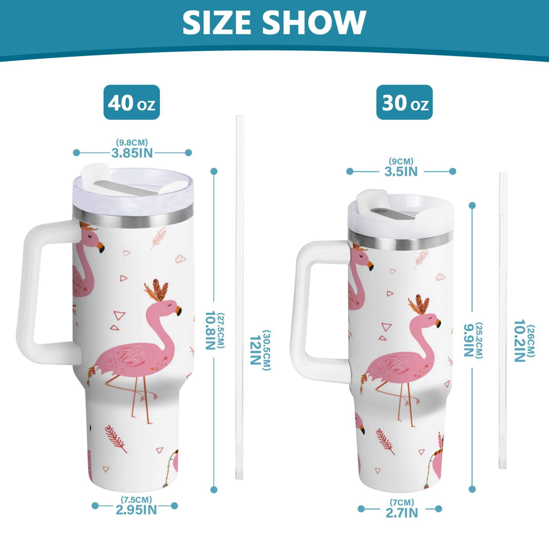 40 oz Insulated Stainless Steel Tumbler Double Wall Stainless Steel Tumbler with 2-Way Drinking Cute Pink Flamingo Pattern | QXF1