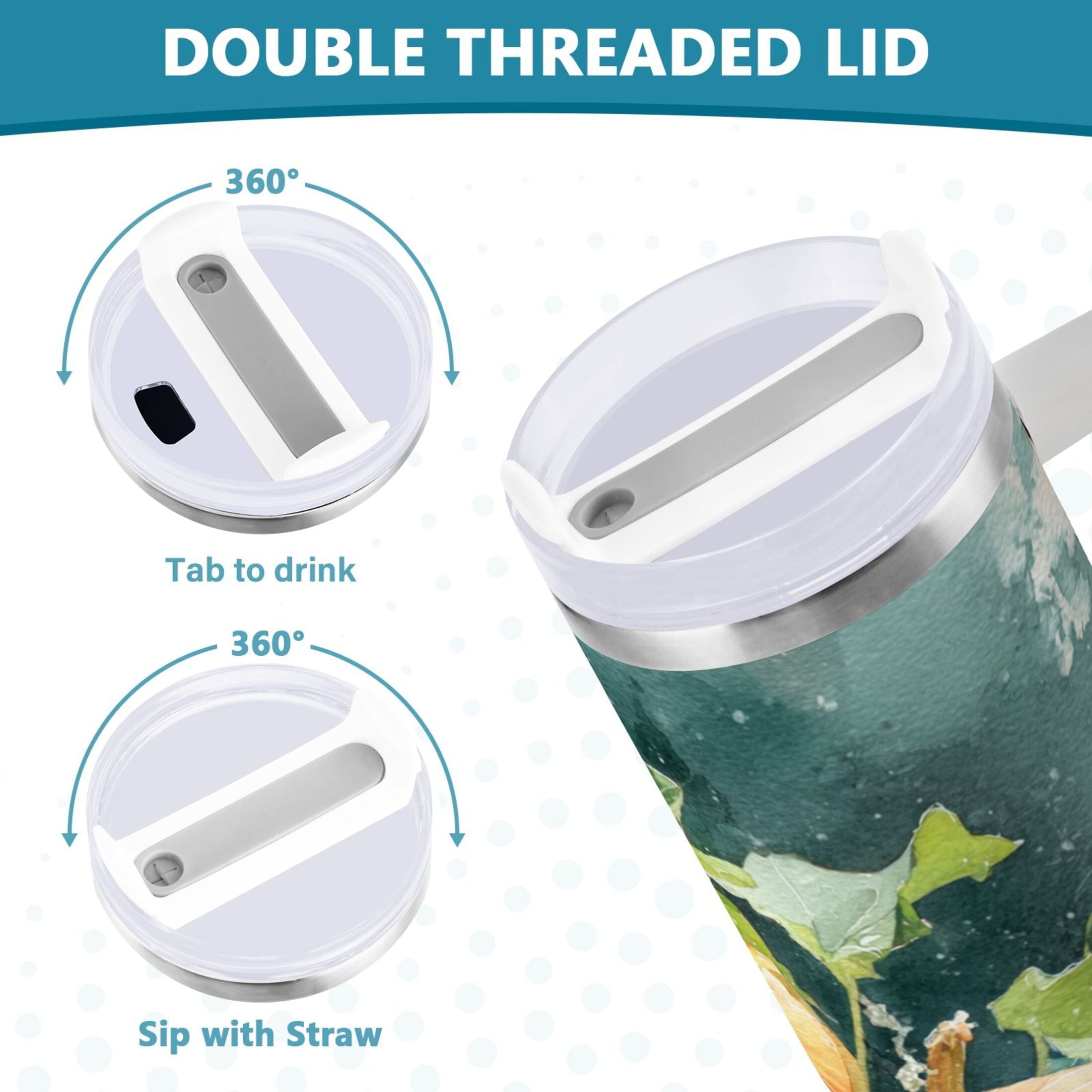 40 oz Insulated Stainless Steel Tumbler Double Wall Stainless Steel Tumbler with 2-Way Drinking Orange and White Pumpkins | BXAH