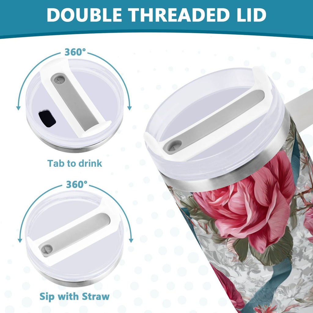 30 oz Insulated Stainless Steel Tumbler Double Wall Stainless Steel Tumbler with 2-Way Drinking Roses and Ribbons | M3YY