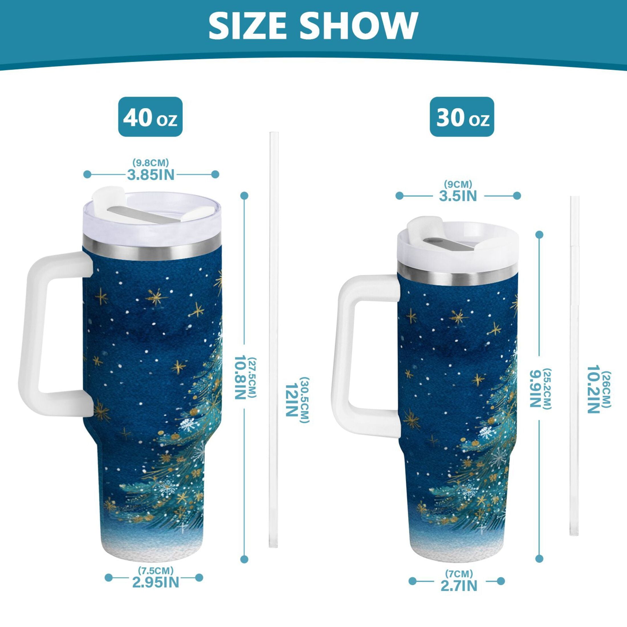 40 oz Insulated Stainless Steel Tumbler Double Wall Stainless Steel Tumbler with 2-Way Drinking Watercolor Christmas Tree | NVVL