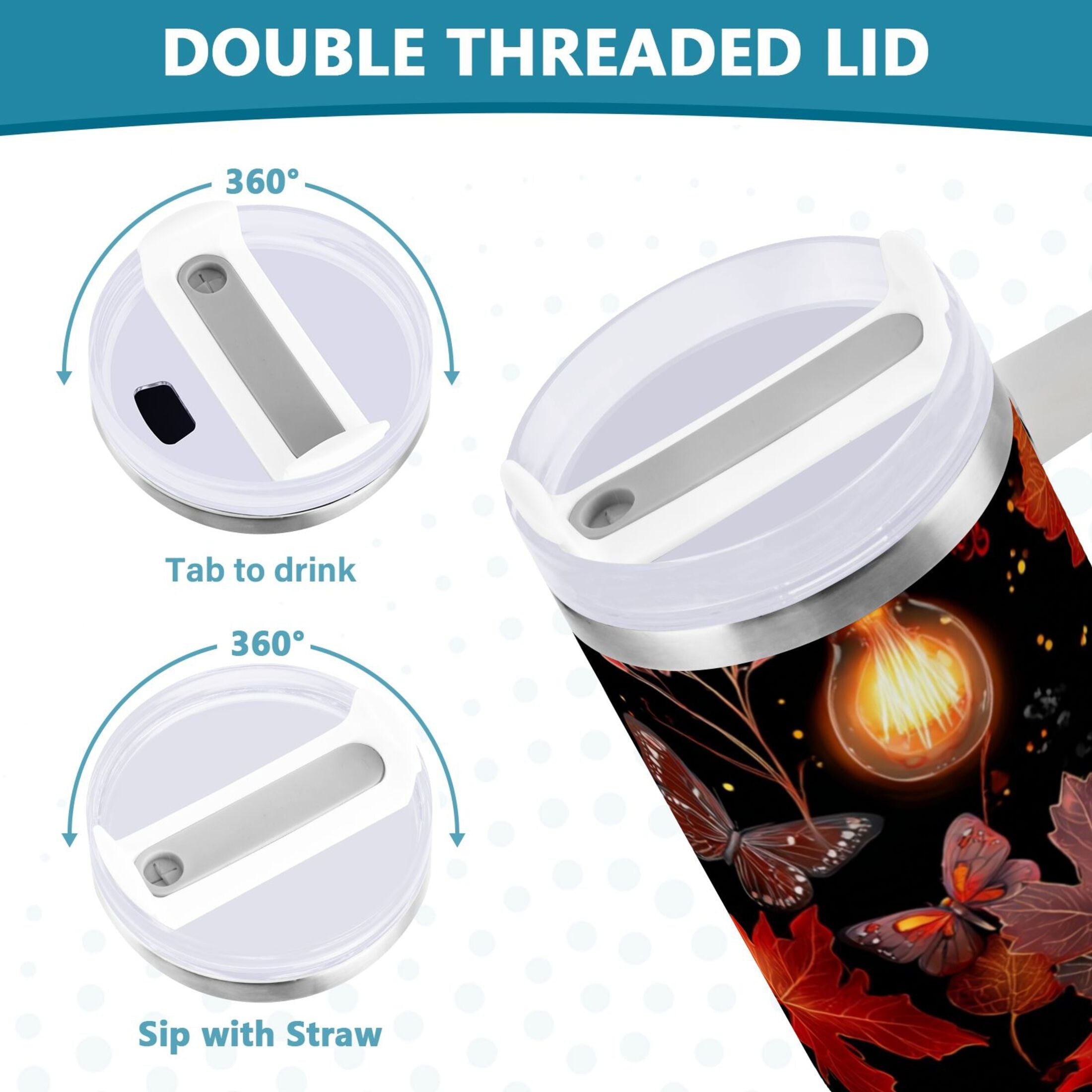 40 oz Insulated Stainless Steel Tumbler Double Wall Stainless Steel Tumbler with 2-Way Drinking Light Bulbs and Maple Leaves | JRZU