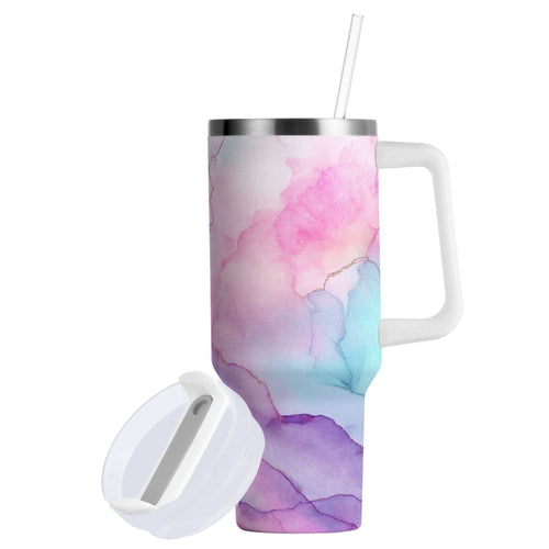 30 oz Insulated Stainless Steel Tumbler Double Wall Stainless Steel Tumbler with 2-Way Drinking Pastel Pink Marble Texture | YQIL