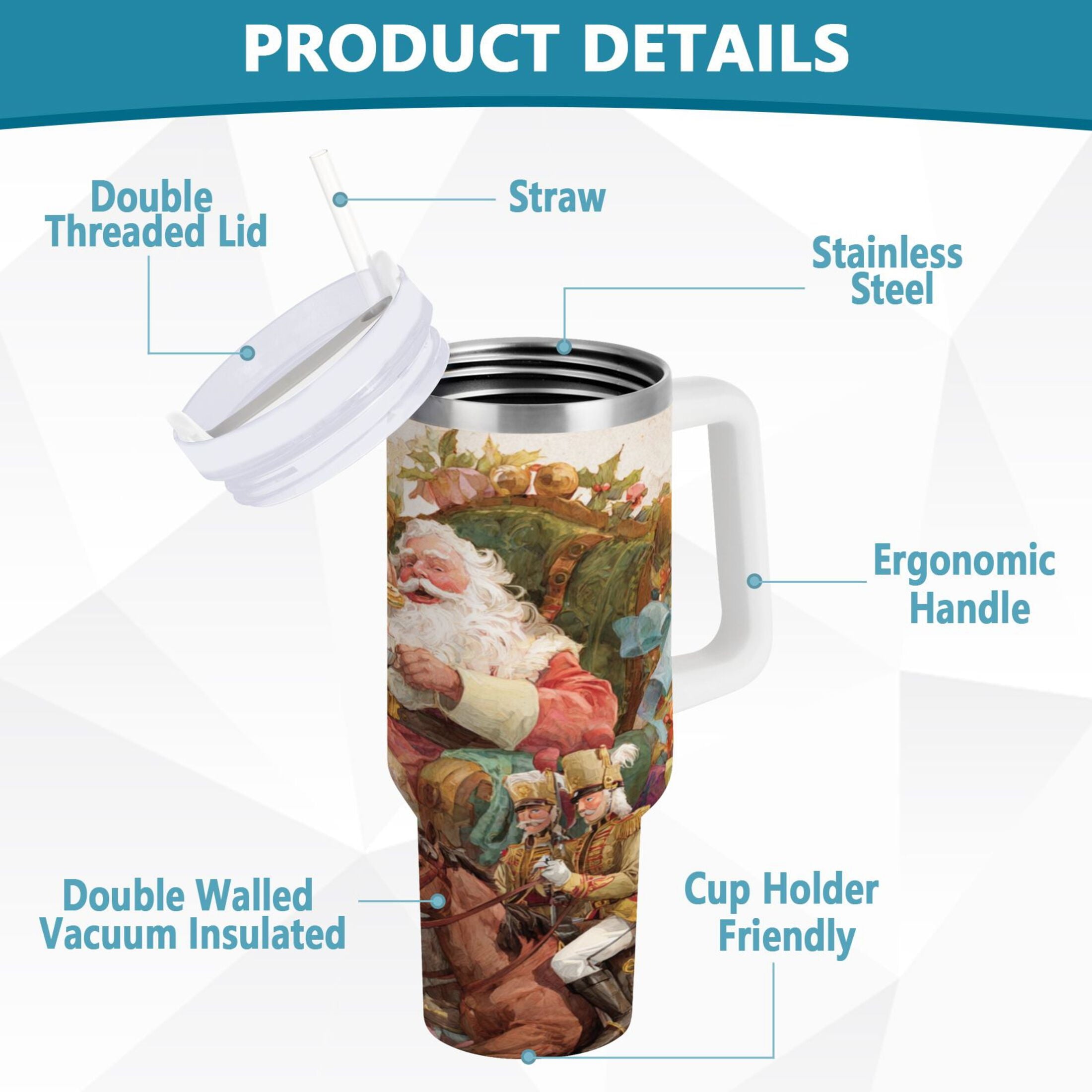 30 oz Insulated Stainless Steel Tumbler Double Wall Stainless Steel Tumbler with 2-Way Drinking Santa Claus Sitting in Chair | XZRA