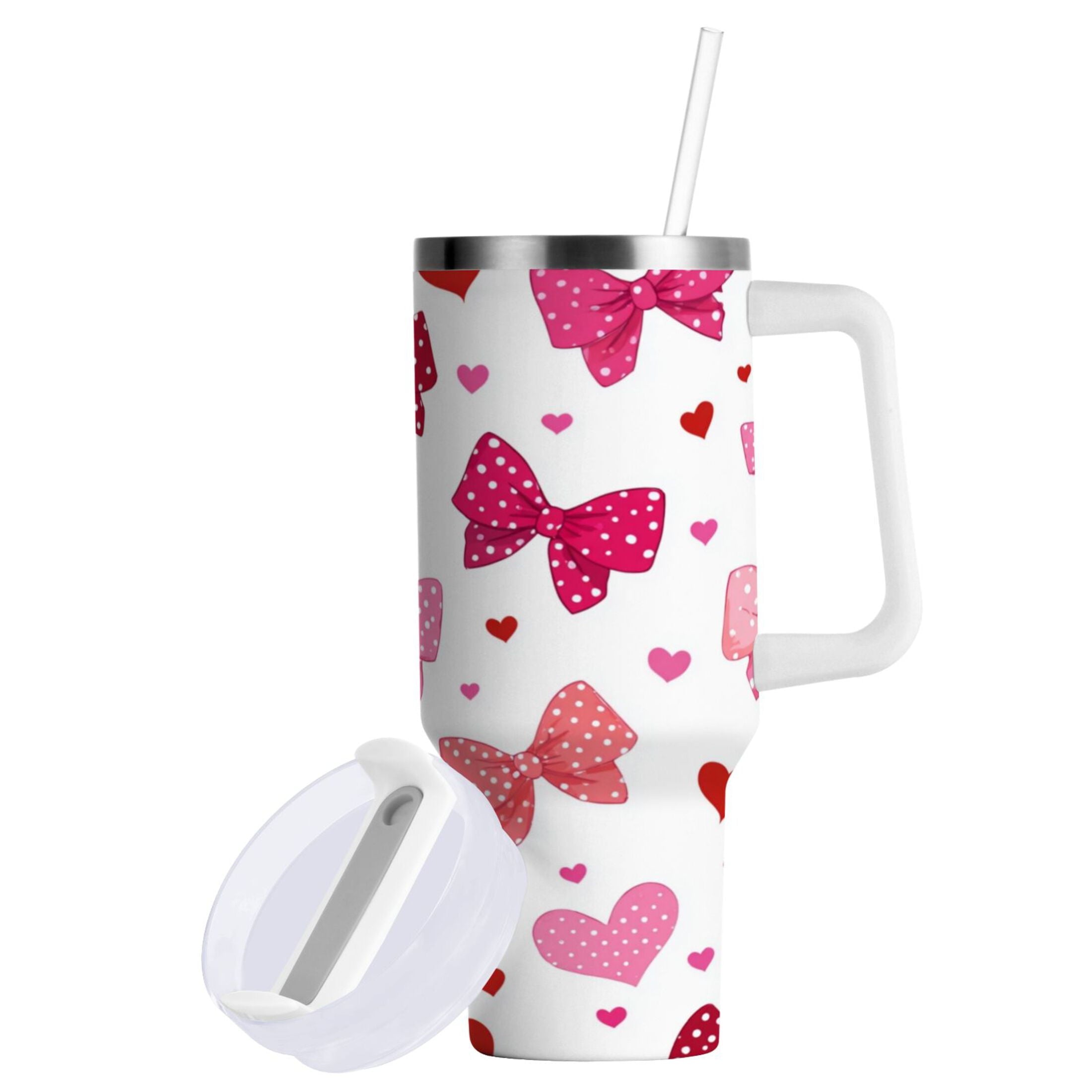 30 oz Insulated Stainless Steel Tumbler Double Wall Stainless Steel Tumbler with 2-Way Drinking Red and Pink Bows | EVC2