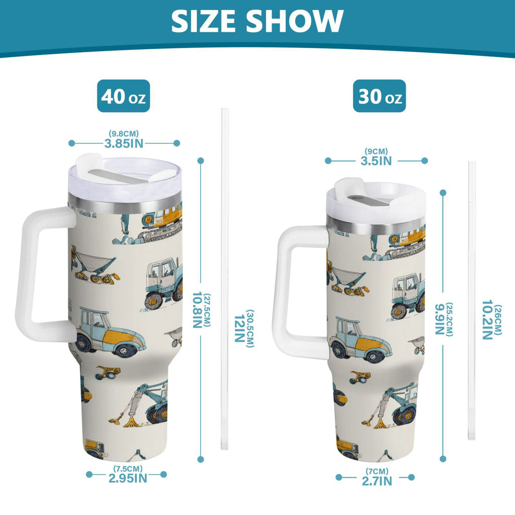 30 oz Insulated Stainless Steel Tumbler Double Wall Stainless Steel Tumbler with 2-Way Drinking Engineering Vehicle Pattern | 50L8