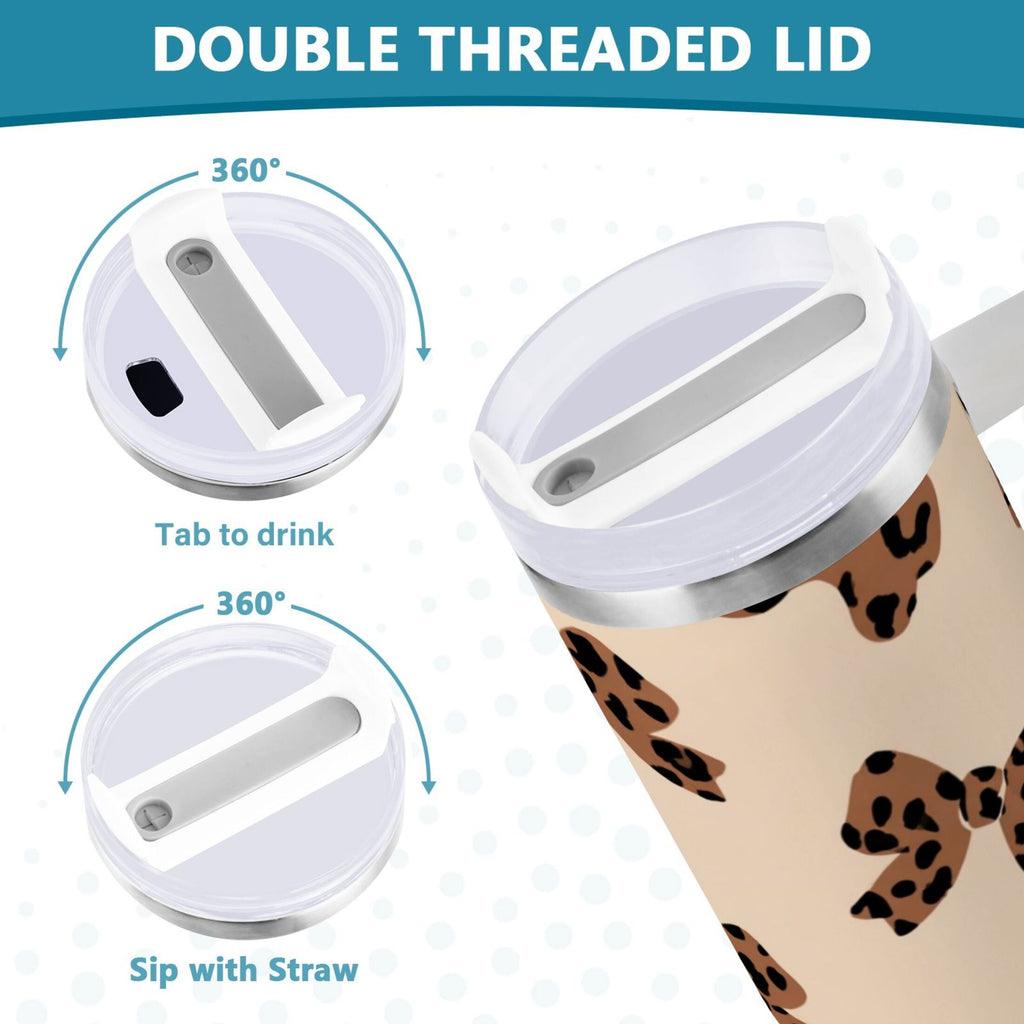 30 oz Insulated Stainless Steel Tumbler Double Wall Stainless Steel Tumbler with 2-Way Drinking Cute Brown Bow | 79NV