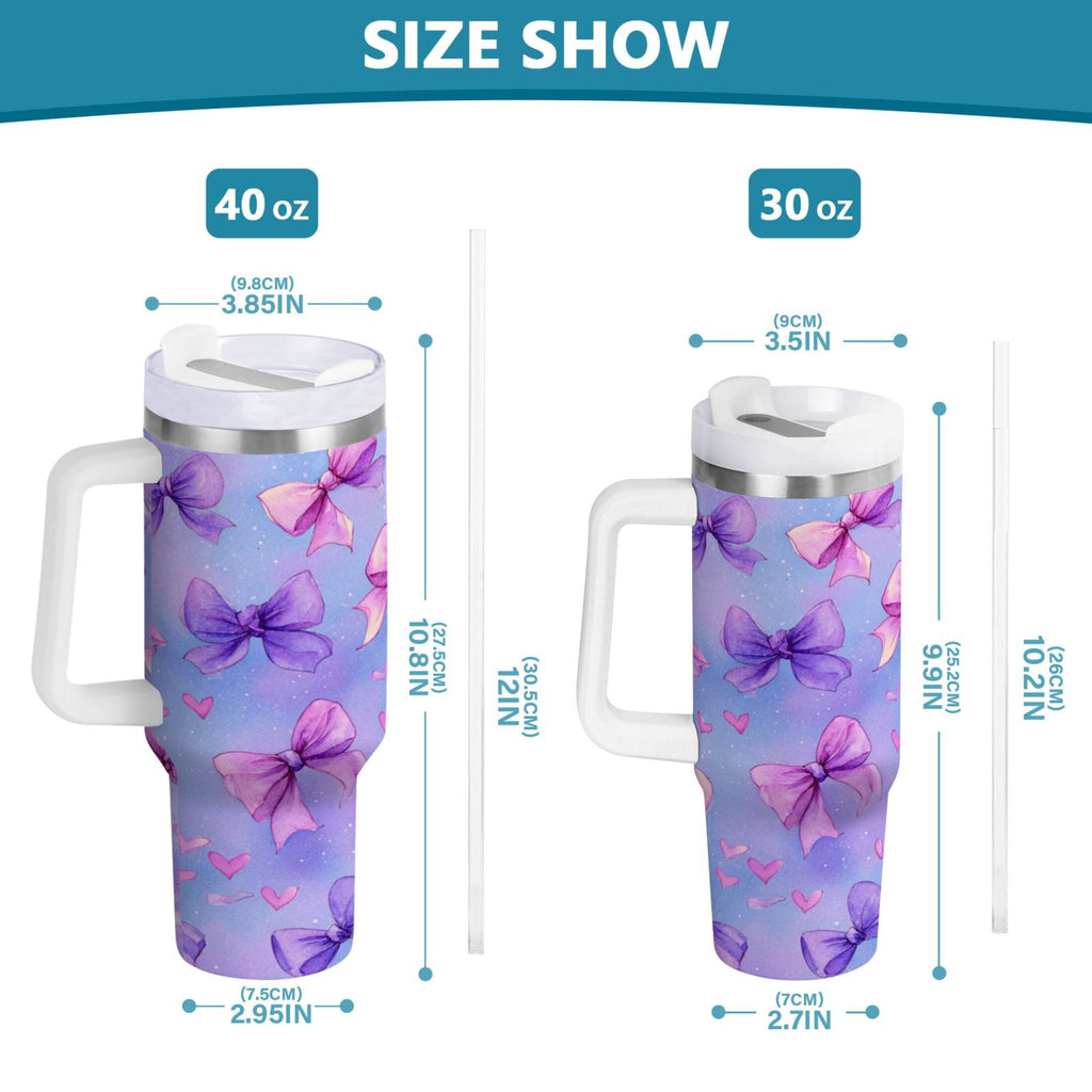 30 oz Insulated Stainless Steel Tumbler Double Wall Stainless Steel Tumbler with 2-Way Drinking Watercolor Bows Pattern | 7N5V