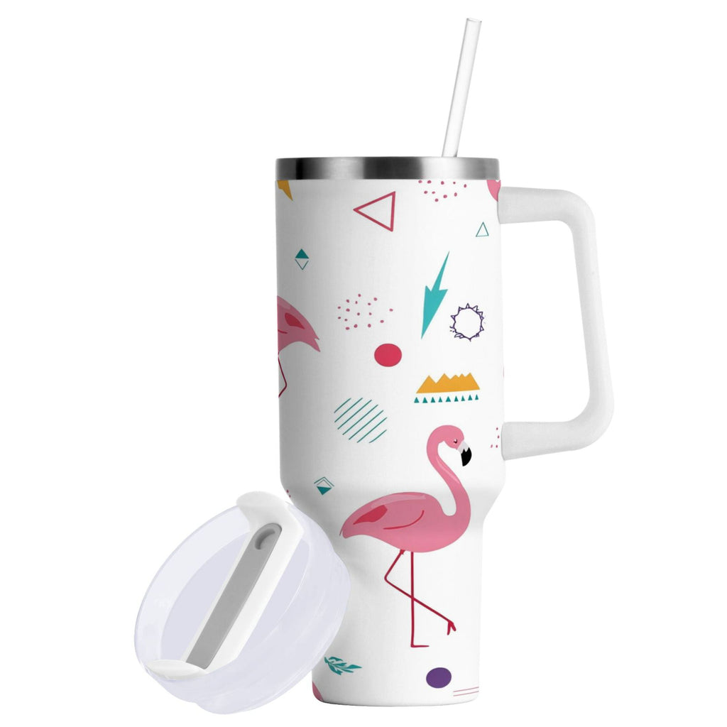 40 oz Insulated Stainless Steel Tumbler Double Wall Stainless Steel Tumbler with 2-Way Drinking Cute Flamingo Pattern | UVCP