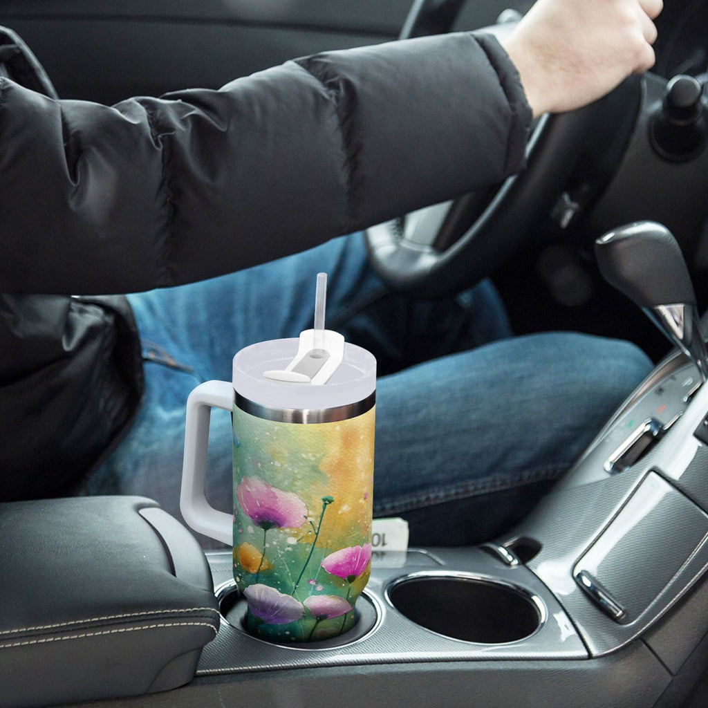 30 oz Insulated Stainless Steel Tumbler Double Wall Stainless Steel Tumbler with 2-Way Drinking Watercolor Wildflowers | 6ZHM