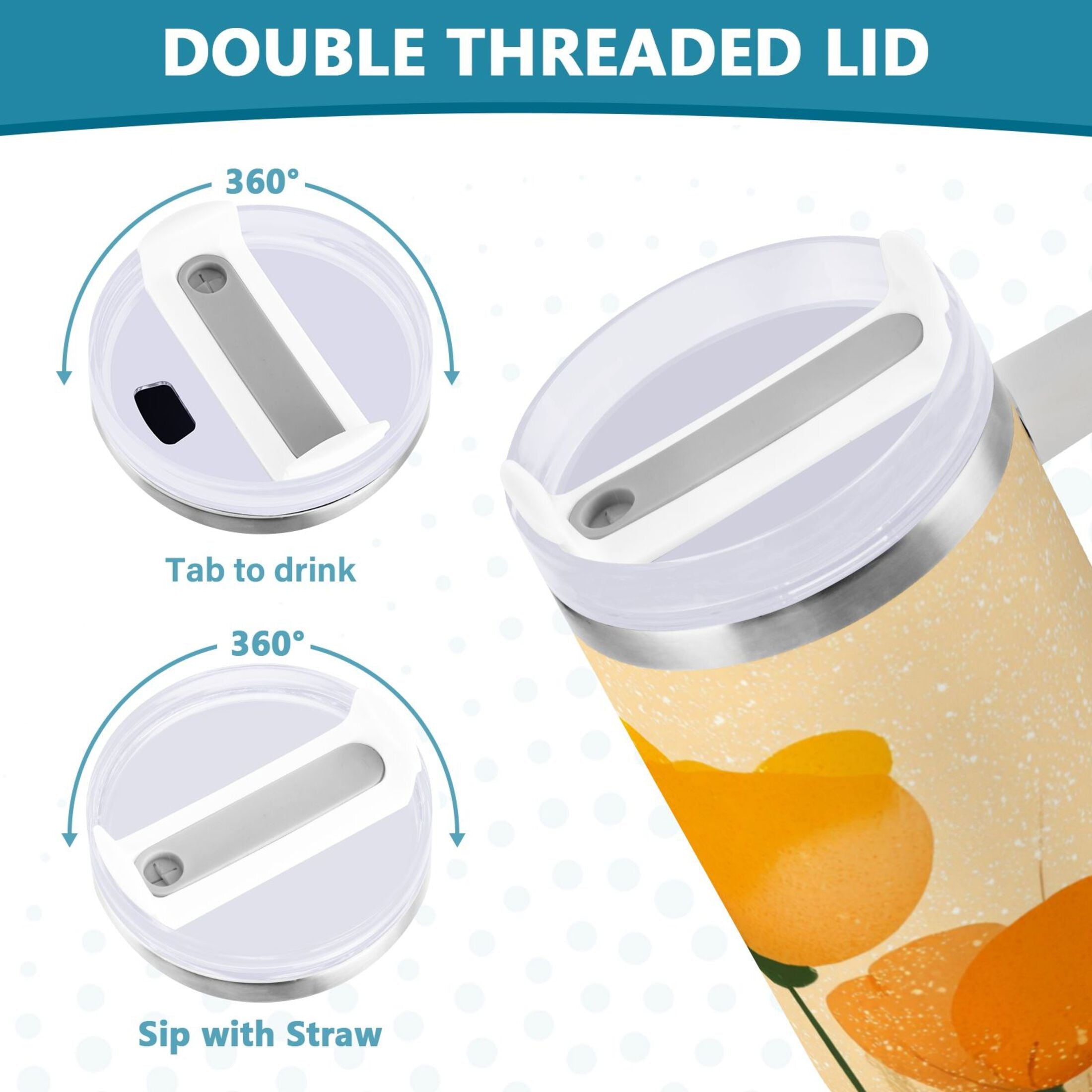 30 oz Insulated Stainless Steel Tumbler Double Wall Stainless Steel Tumbler with 2-Way Drinking Yellow Flowers on The Grass | XOAL