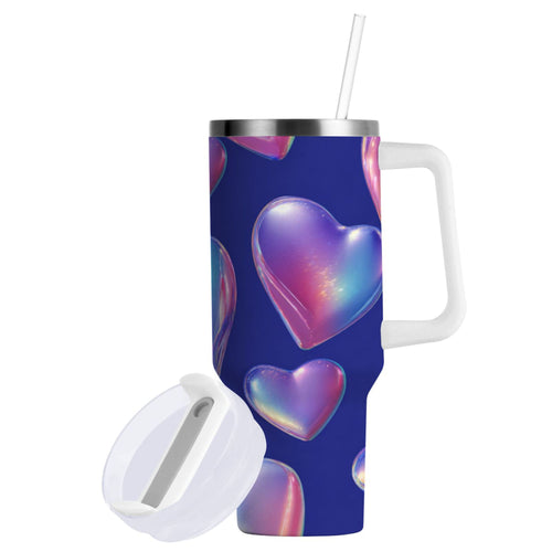 30 oz Insulated Stainless Steel Tumbler Double Wall Stainless Steel Tumbler with 2-Way Drinking Pink-purple Hearts | 6HJT