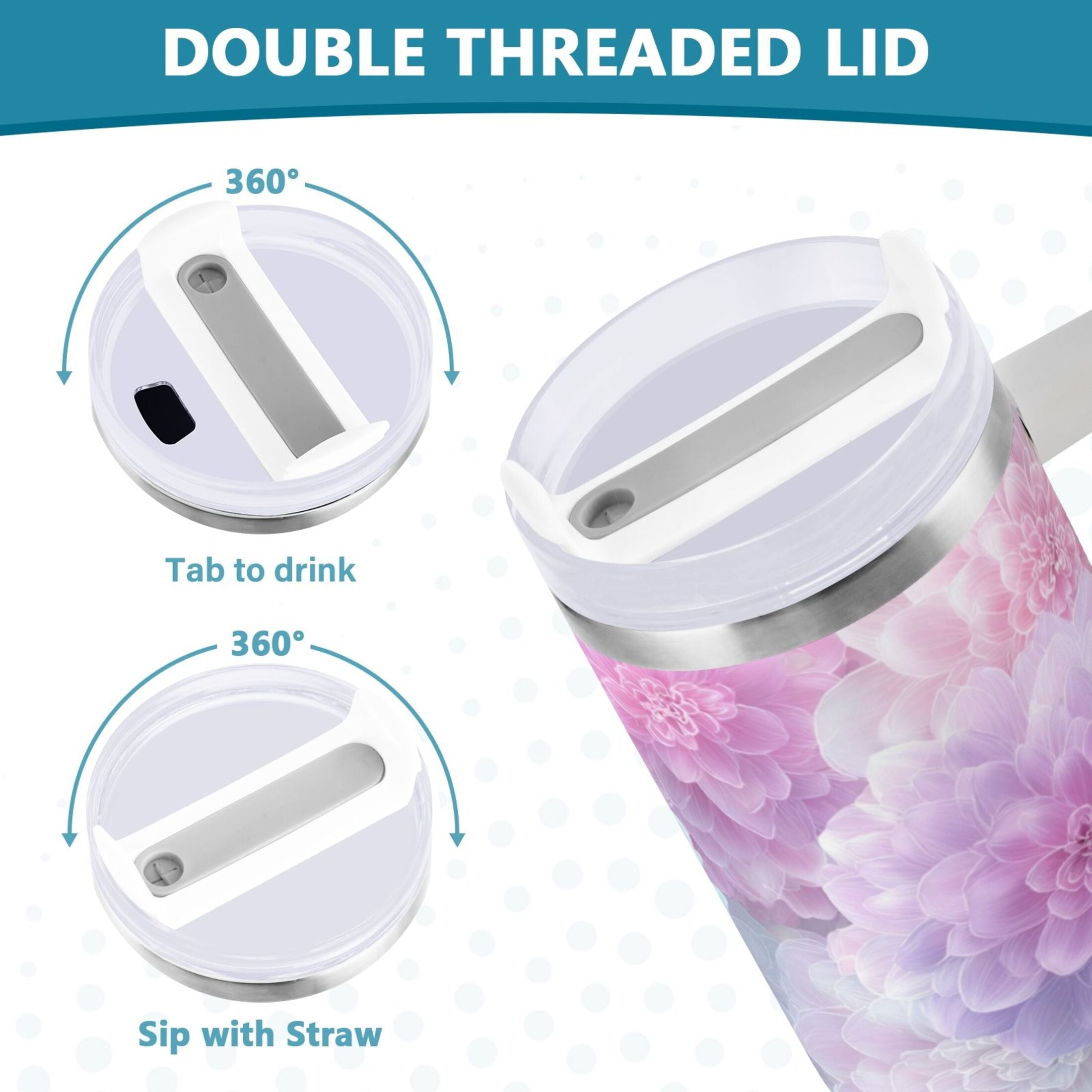 30 oz Insulated Stainless Steel Tumbler Double Wall Stainless Steel Tumbler with 2-Way Drinking Cute Pastel Watercolor Floral | 40PT