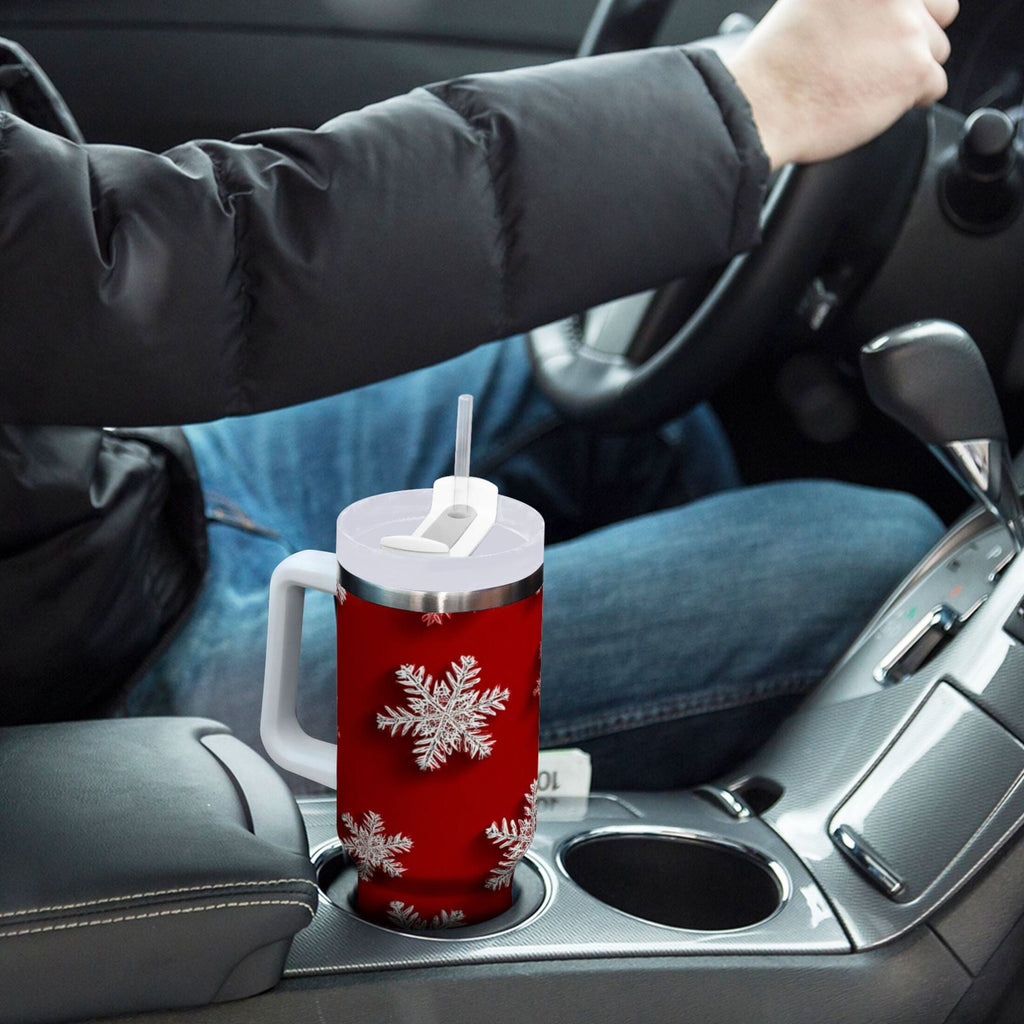 30 oz Insulated Stainless Steel Tumbler Double Wall Stainless Steel Tumbler with 2-Way Drinking Red and White Snowflakes | V9PF