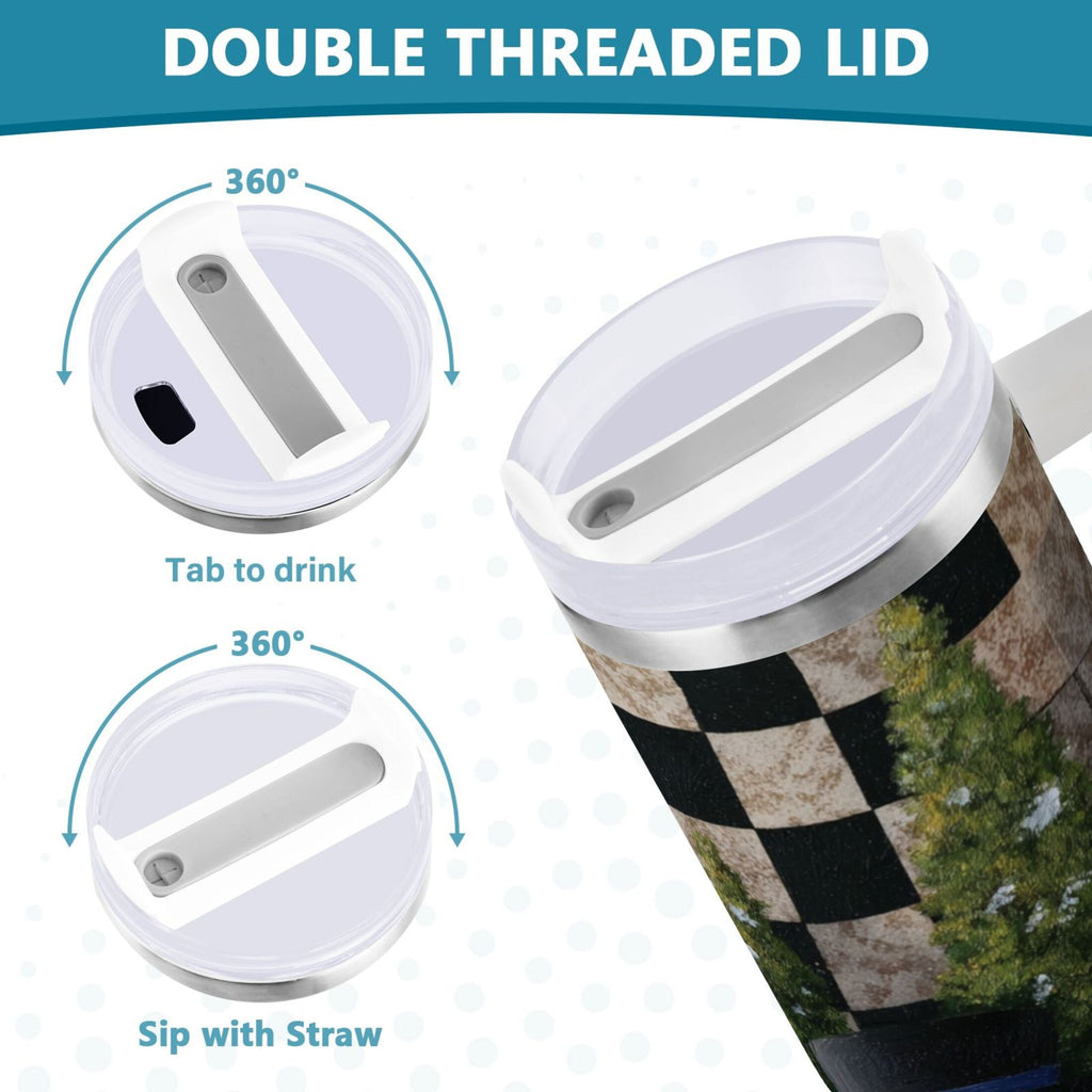 30 oz Insulated Stainless Steel Tumbler Double Wall Stainless Steel Tumbler with 2-Way Drinking Two Snowmen Pattern | DF31