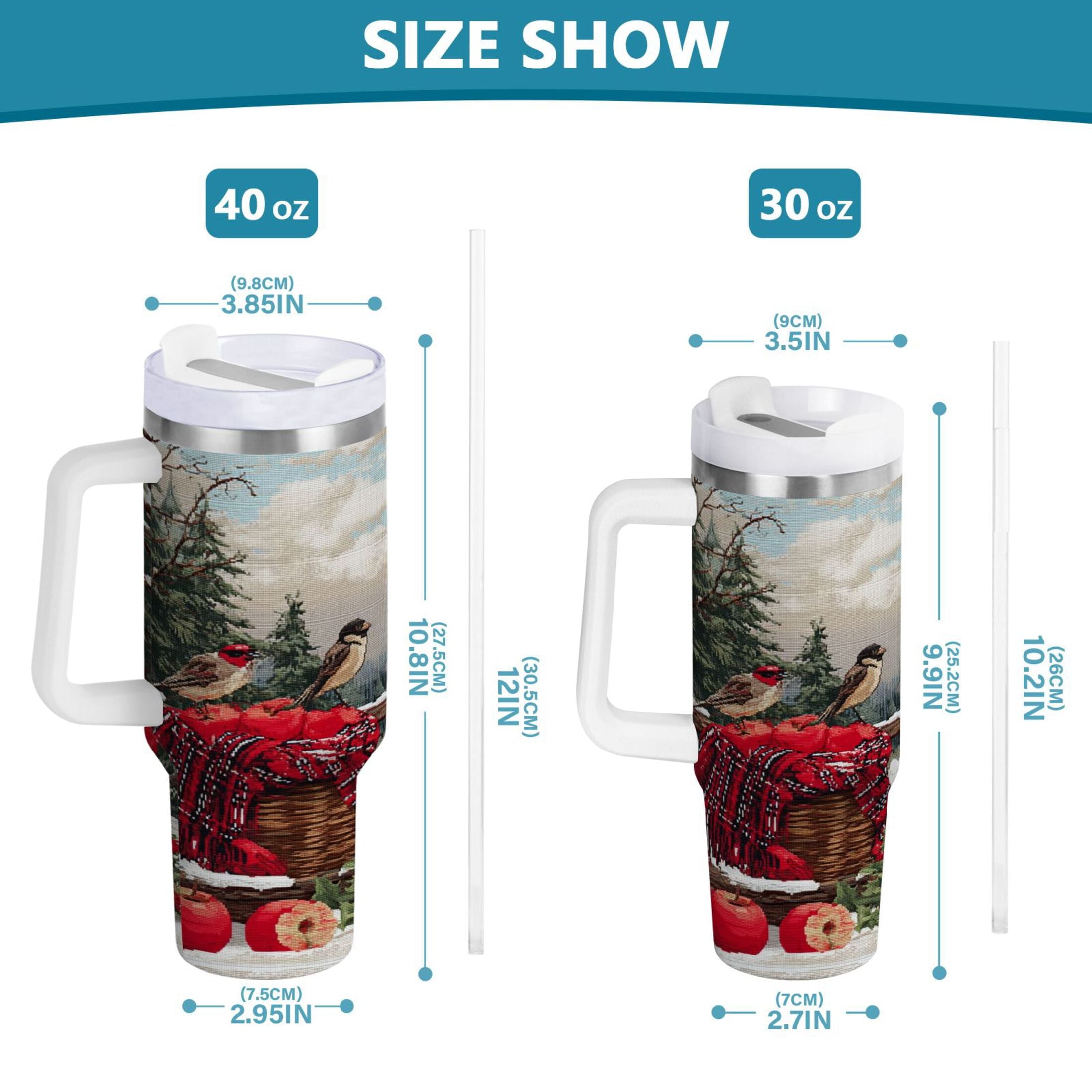 30 oz Insulated Stainless Steel Tumbler Double Wall Stainless Steel Tumbler with 2-Way Drinking Apples and Baskets | YUG8