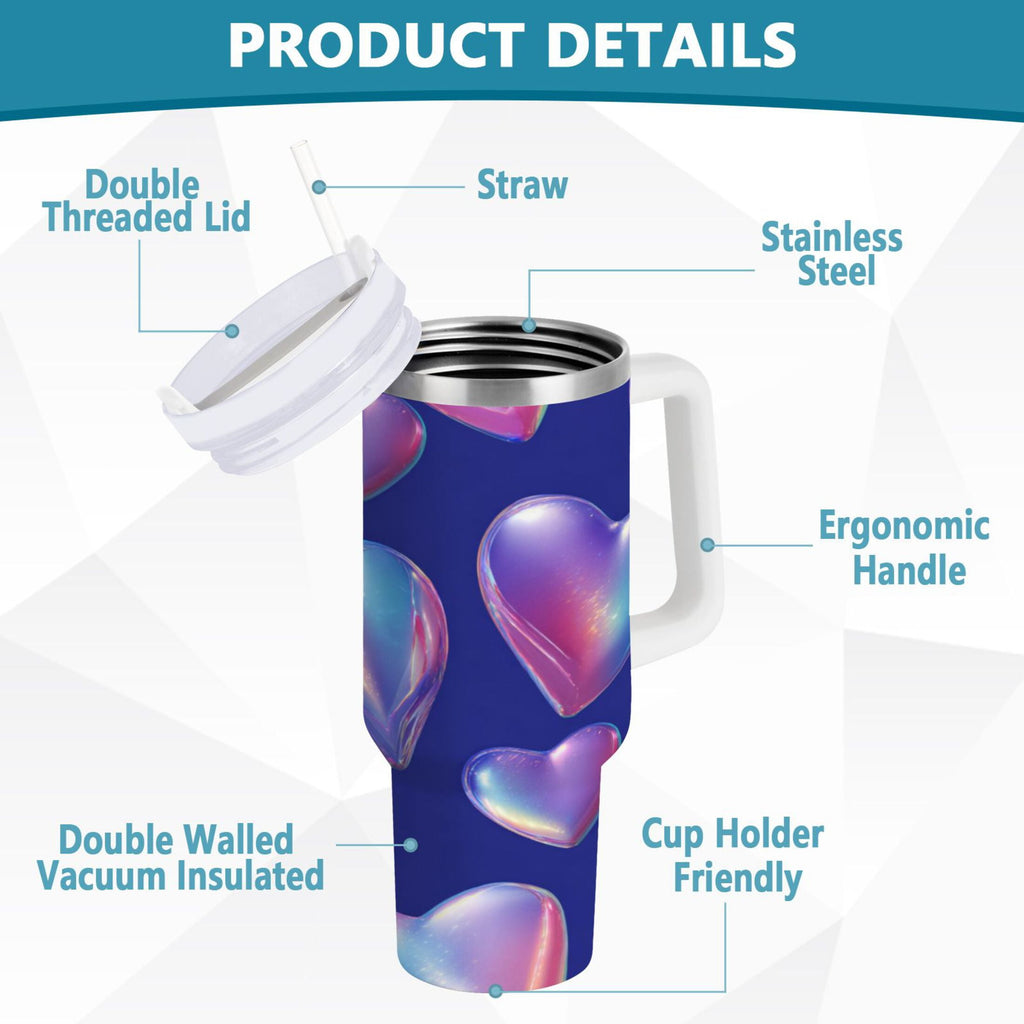 30 oz Insulated Stainless Steel Tumbler Double Wall Stainless Steel Tumbler with 2-Way Drinking Pink-purple Hearts | 6HJT