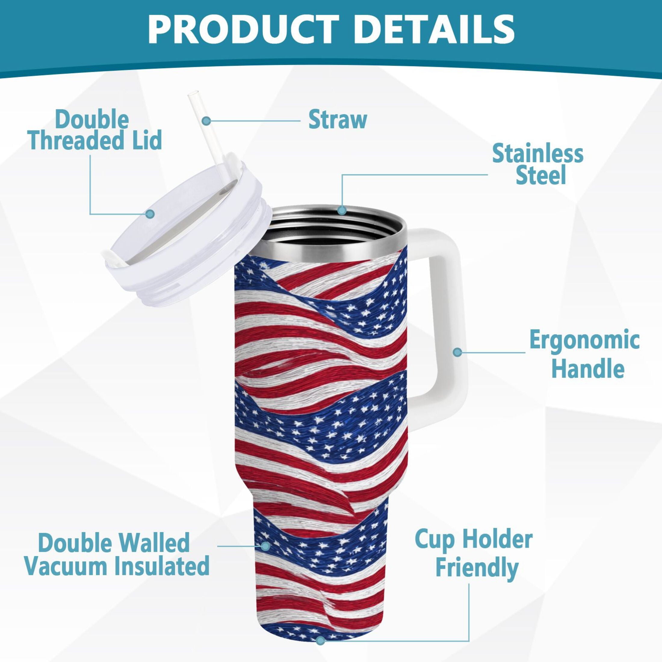 30 oz Insulated Stainless Steel Tumbler Double Wall Stainless Steel Tumbler with 2-Way Drinking Flags Wave Pattern | 98GV