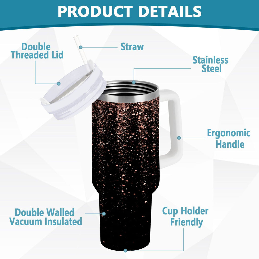 40 oz Insulated Stainless Steel Tumbler Double Wall Stainless Steel Tumbler with 2-Way Drinking Rose Gold Glitter | 6H6E