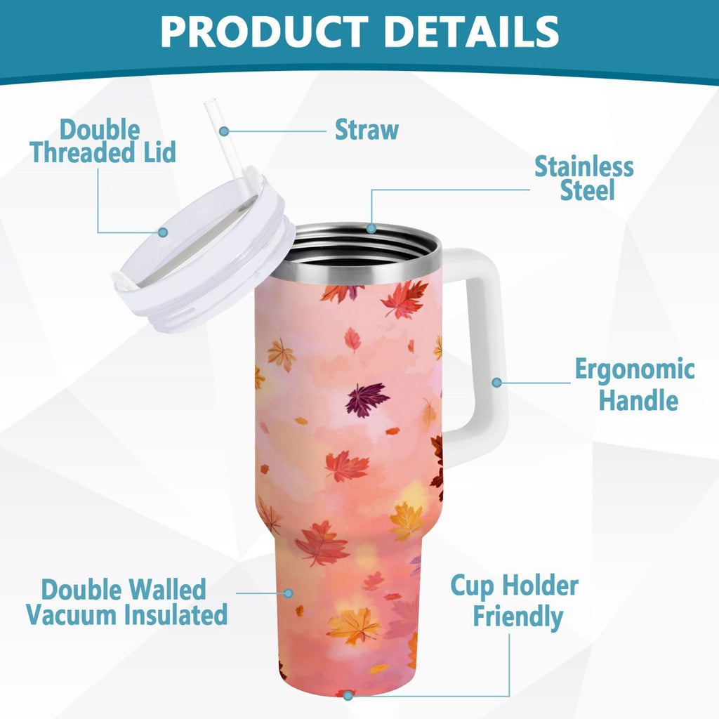 30 oz Insulated Stainless Steel Tumbler Double Wall Stainless Steel Tumbler with 2-Way Drinking Autumn Leaves Falling | Q662