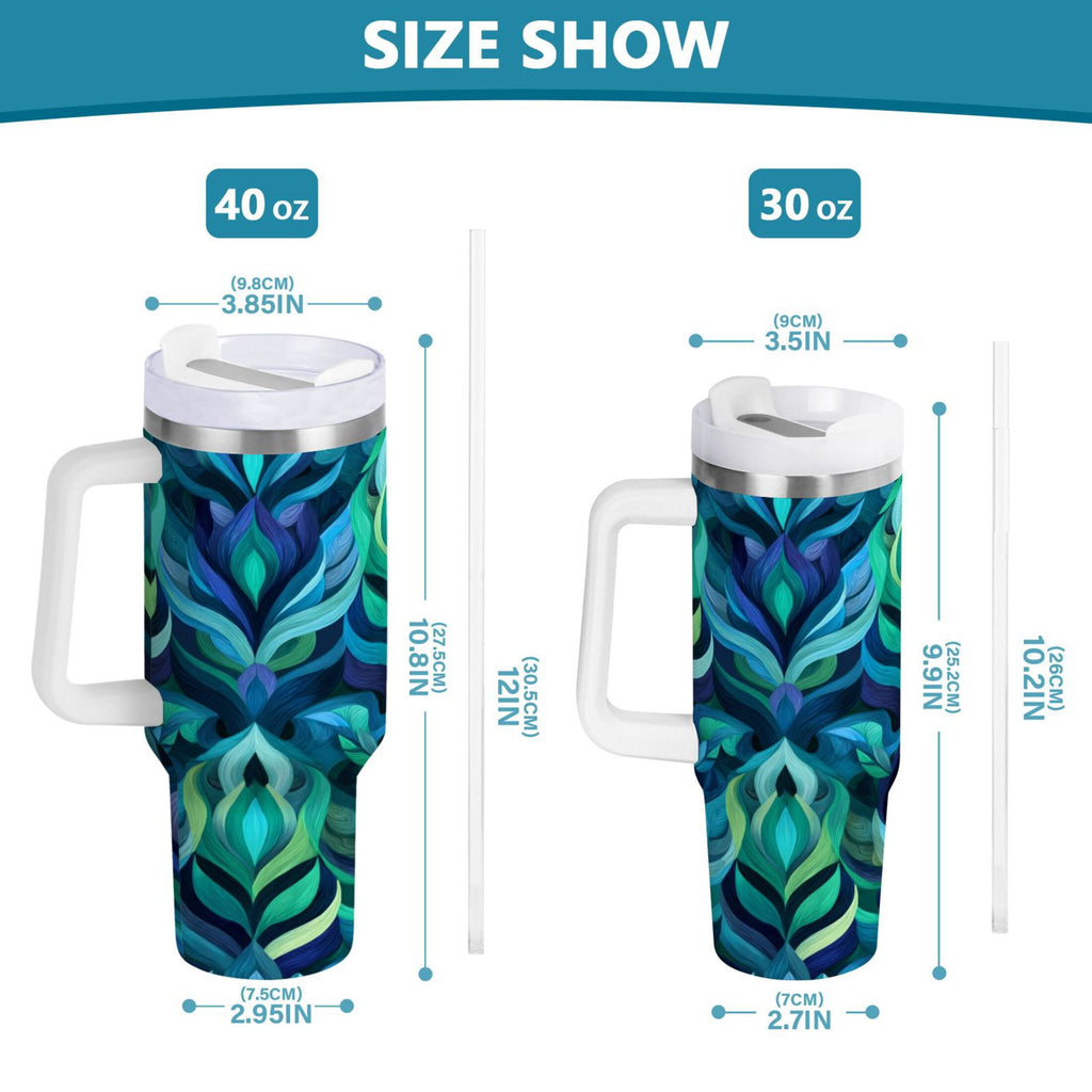 40 oz Insulated Stainless Steel Tumbler Double Wall Stainless Steel Tumbler with 2-Way Drinking Elegant Blue Abstract Shapes | LV9J