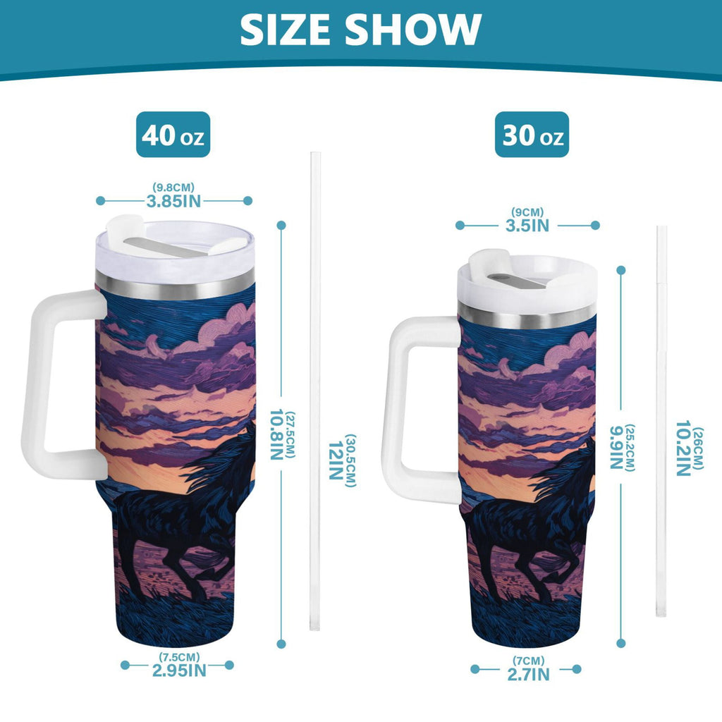 40 oz Insulated Stainless Steel Tumbler Double Wall Stainless Steel Tumbler with 2-Way Drinking Wild Horses Running | O44W