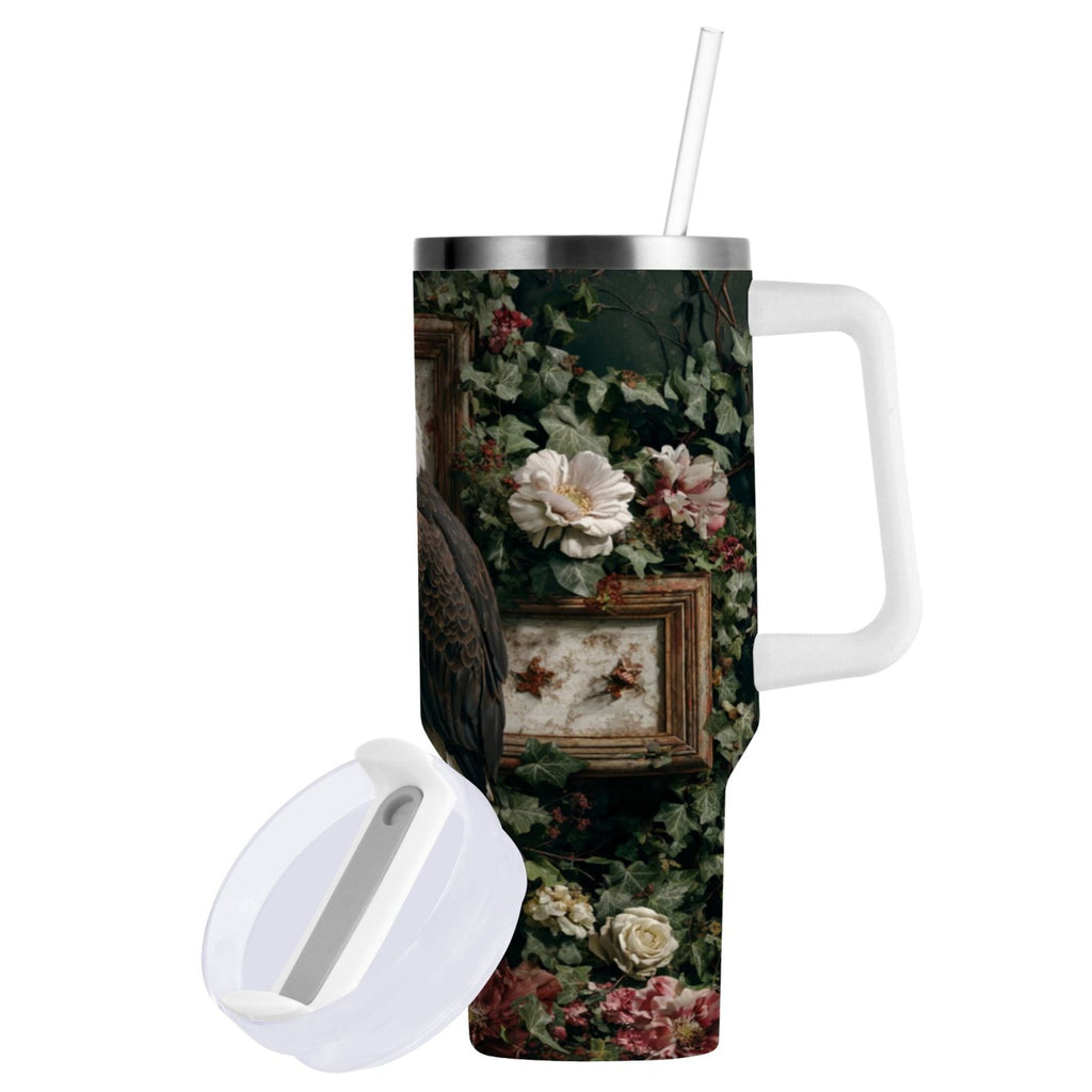 30 oz Insulated Stainless Steel Tumbler Double Wall Stainless Steel Tumbler with 2-Way Drinking Wreath and Bald Eagle | Q12A
