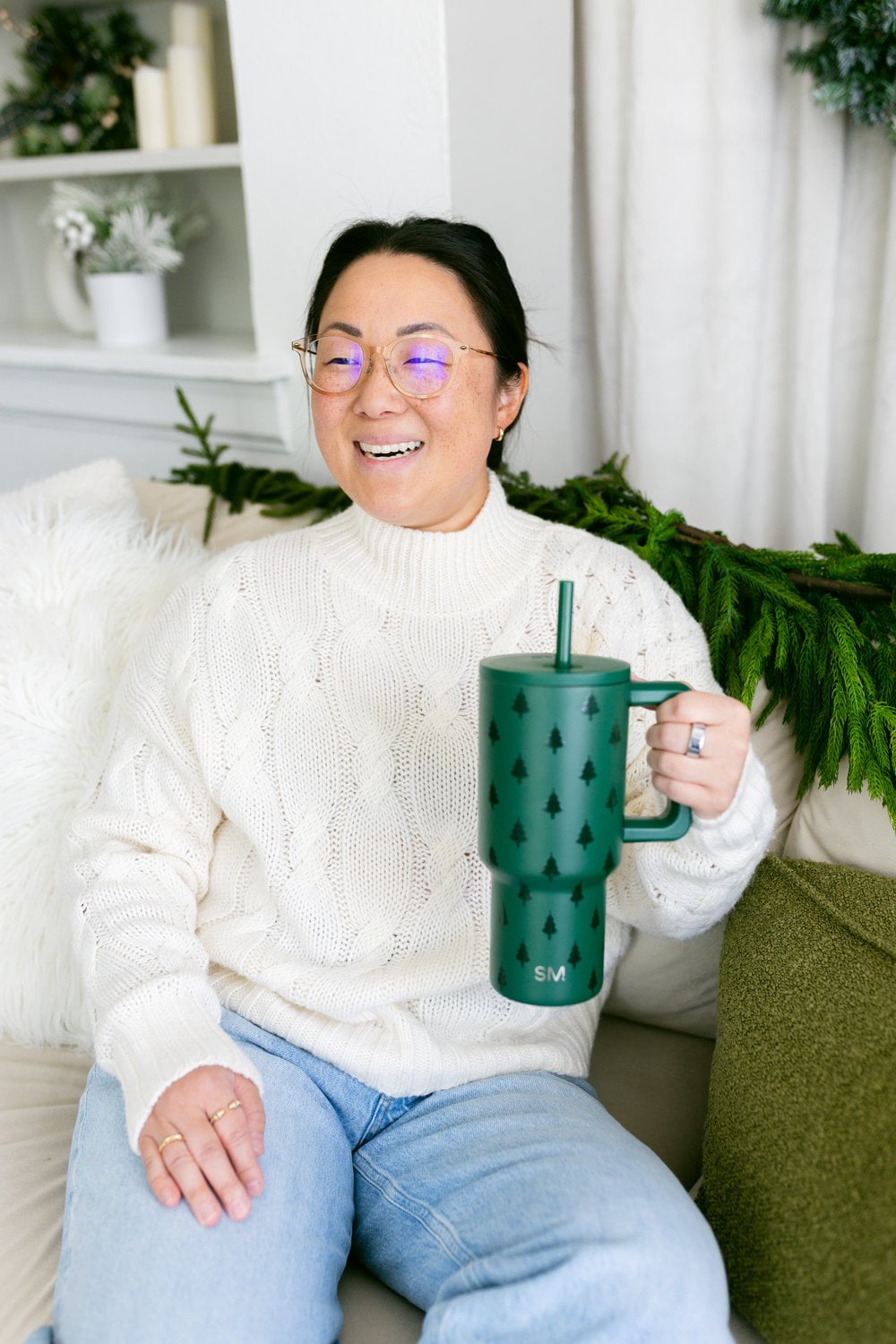 Simple Modern 30 fl oz Insulated Stainless Steel Trek Tumbler with Straw Lid | Seaglass Sage and Cream Checkmate | P40Y