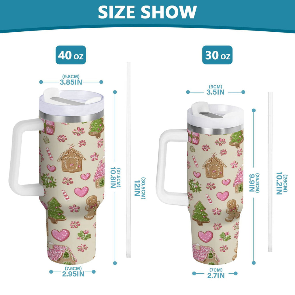 40 oz Insulated Stainless Steel Tumbler Double Wall Stainless Steel Tumbler with 2-Way Drinking Pink Cute Christmas Pattern | 61C5