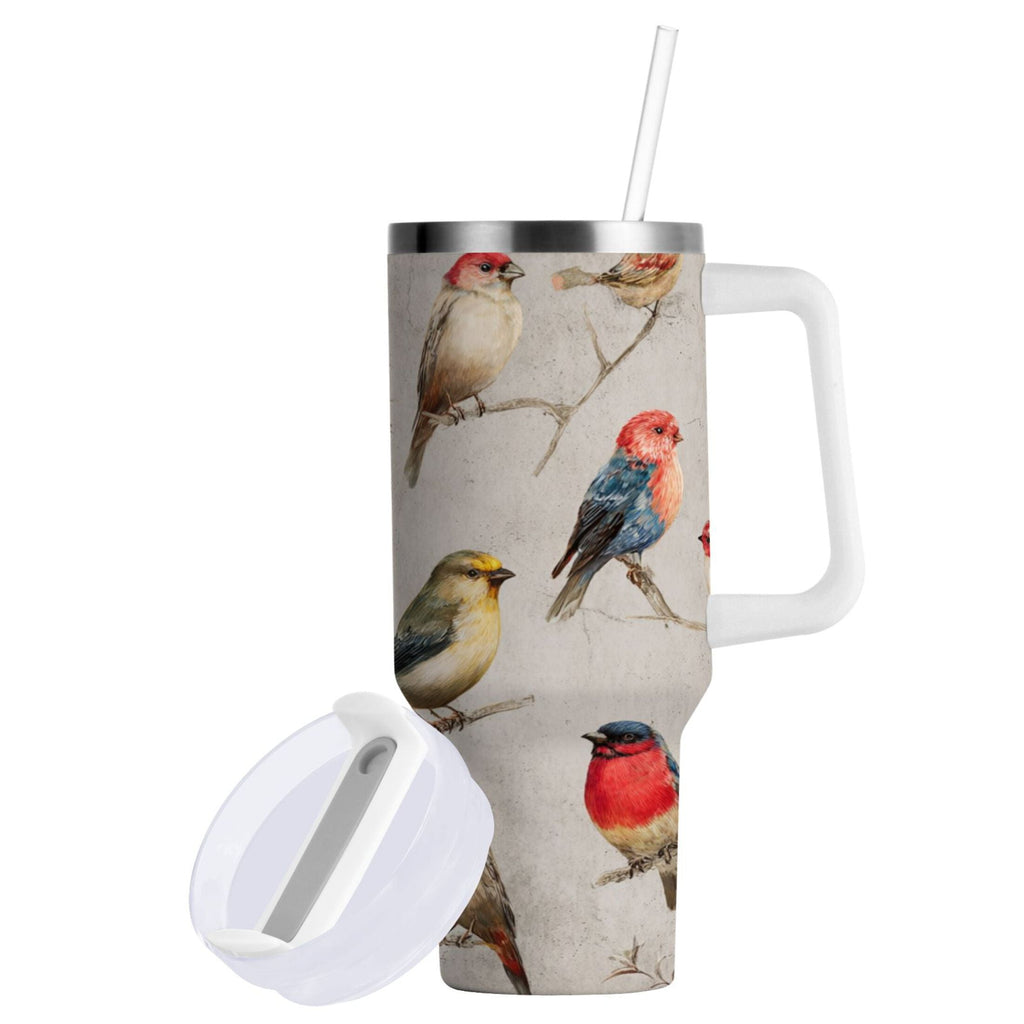40 oz Insulated Stainless Steel Tumbler Double Wall Stainless Steel Tumbler with 2-Way Drinking Birds Pattern | CZJQ