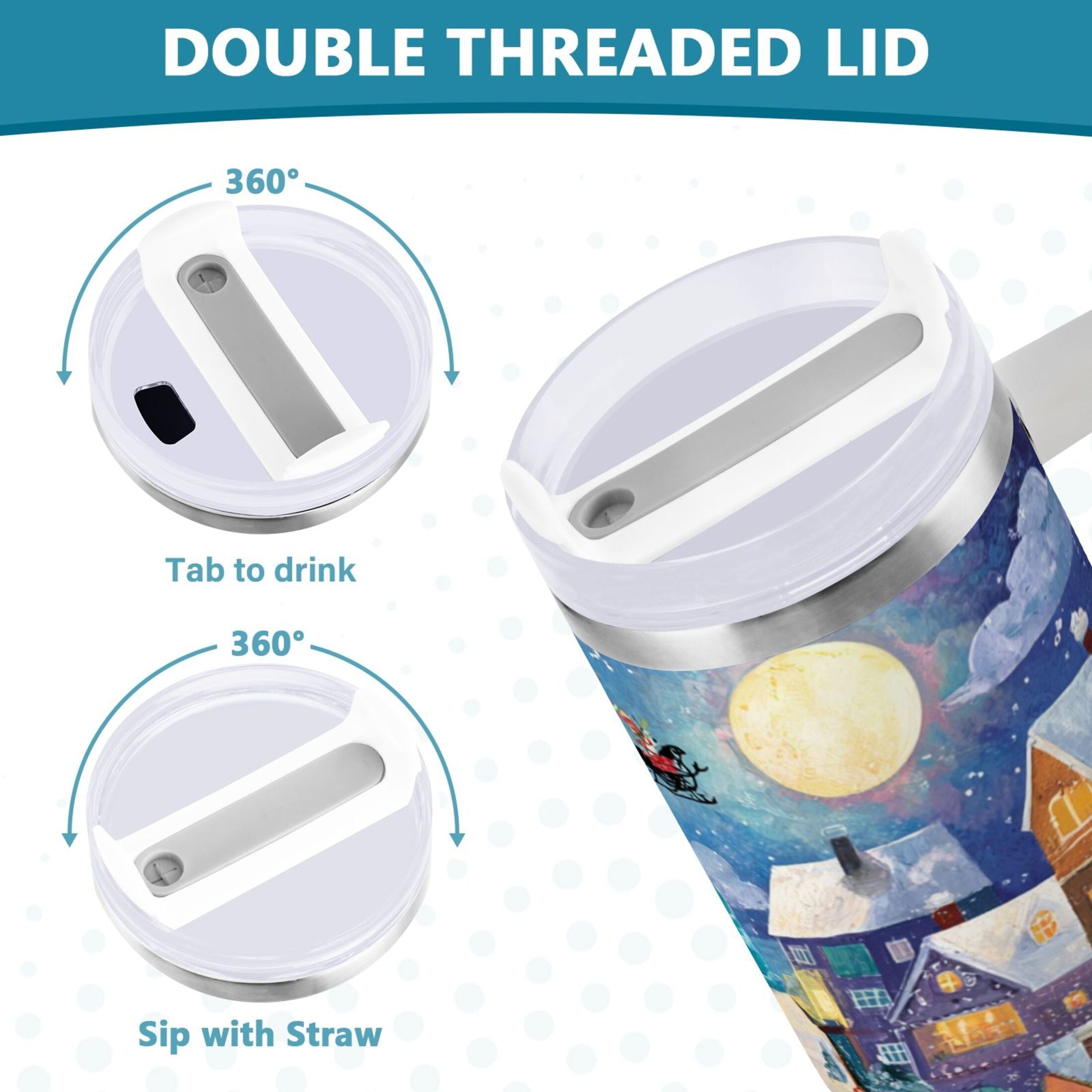 30 oz Insulated Stainless Steel Tumbler Double Wall Stainless Steel Tumbler with 2-Way Drinking Charming Christmas Scene | NQ9G