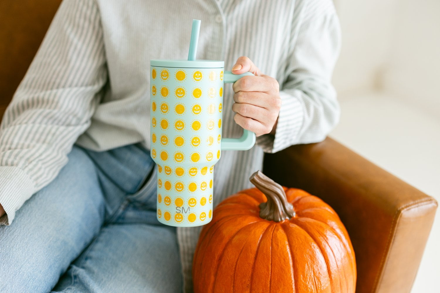 Simple Modern 30 fl oz Insulated Stainless Steel Trek Tumbler with Straw Lid | Seaglass Sage and Cream Checkmate | P40Y