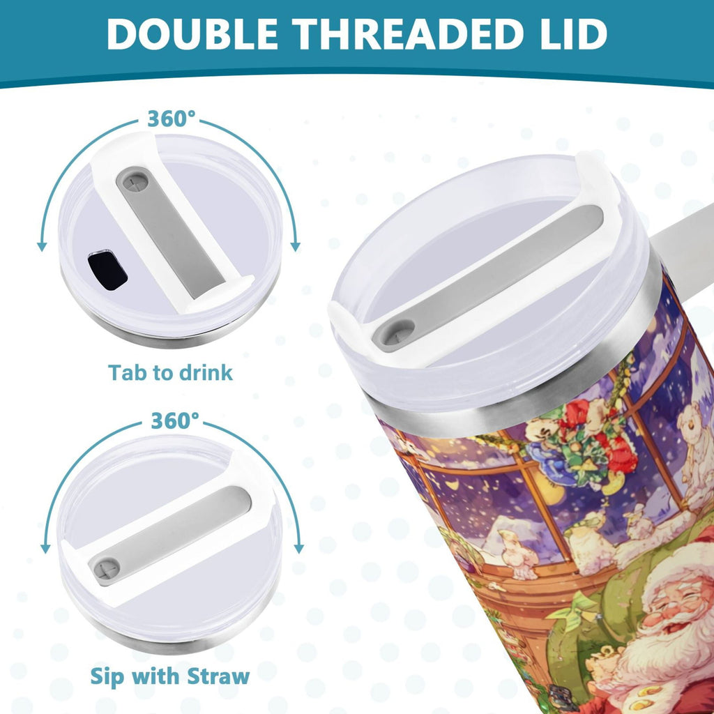 40 oz Insulated Stainless Steel Tumbler Double Wall Stainless Steel Tumbler with 2-Way Drinking Festive Christmas Scene | 1LIZ