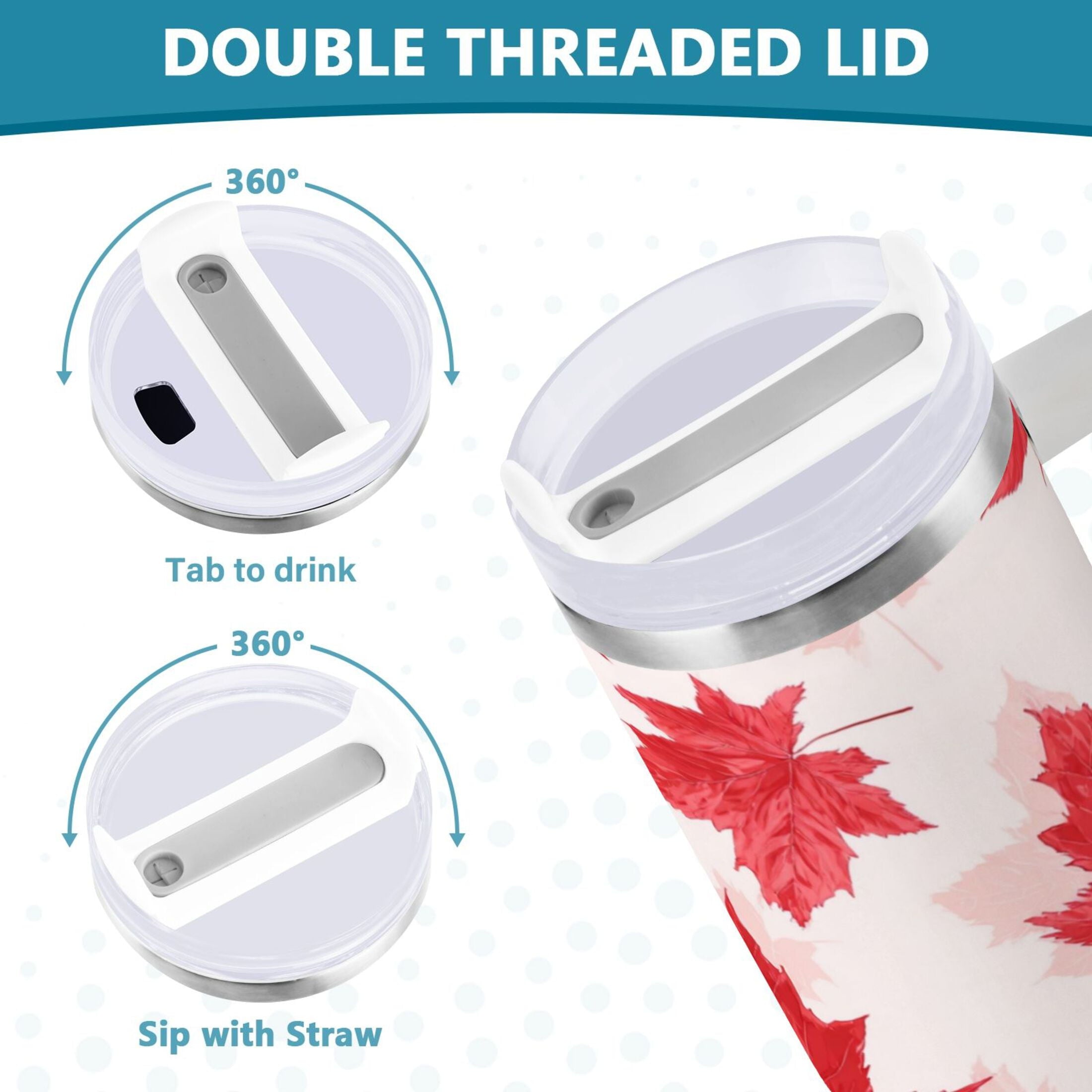 40 oz Insulated Stainless Steel Tumbler Double Wall Stainless Steel Tumbler with 2-Way Drinking Red Maple Leaves Pattern | AT1C
