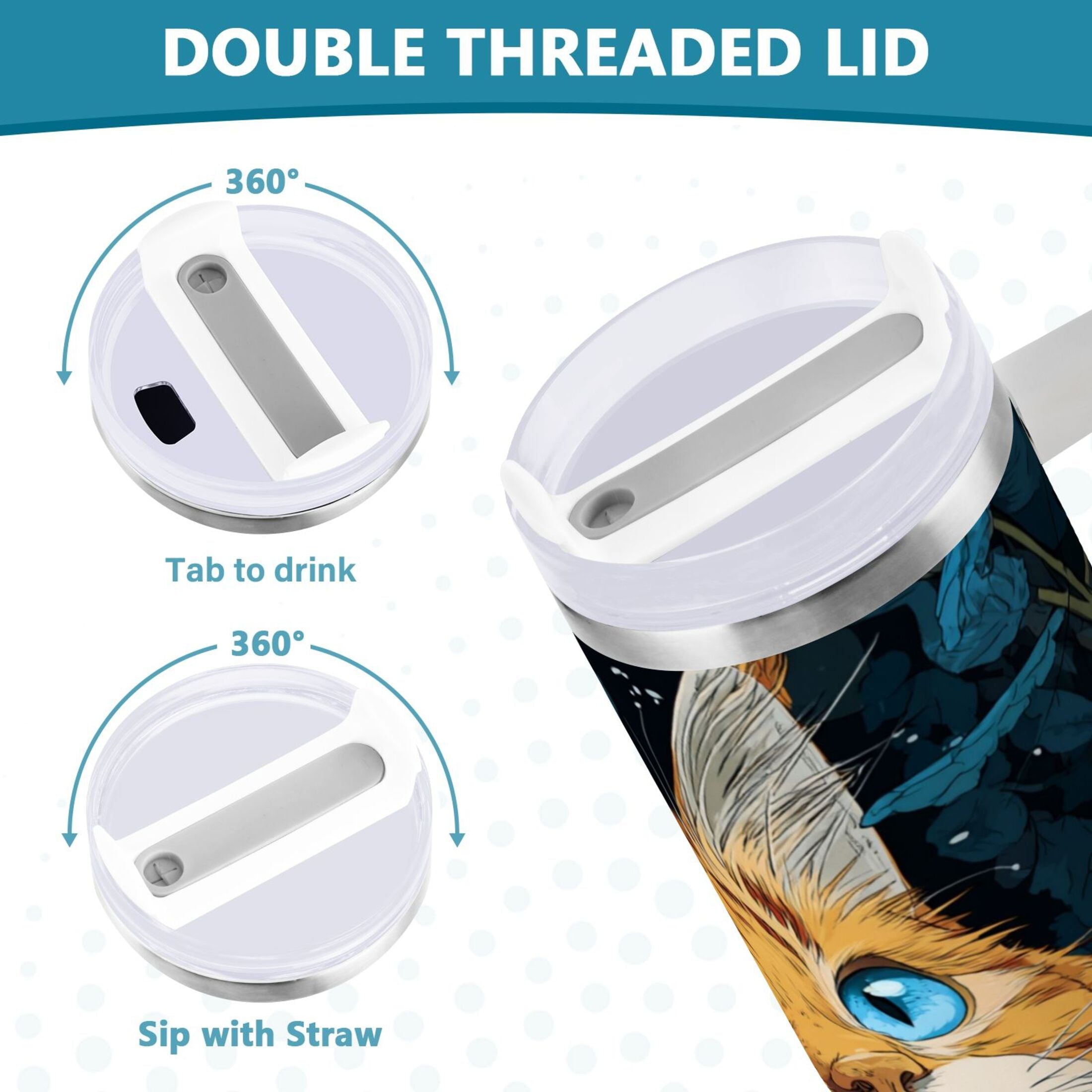 30 oz Insulated Stainless Steel Tumbler Double Wall Stainless Steel Tumbler with 2-Way Drinking Orange Cat with Blue Eyes | ALUY