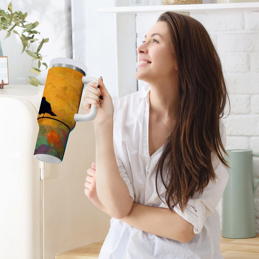 30 oz Insulated Stainless Steel Tumbler Double Wall Stainless Steel Tumbler with 2-Way Drinking Birds on A Wire | LQTX