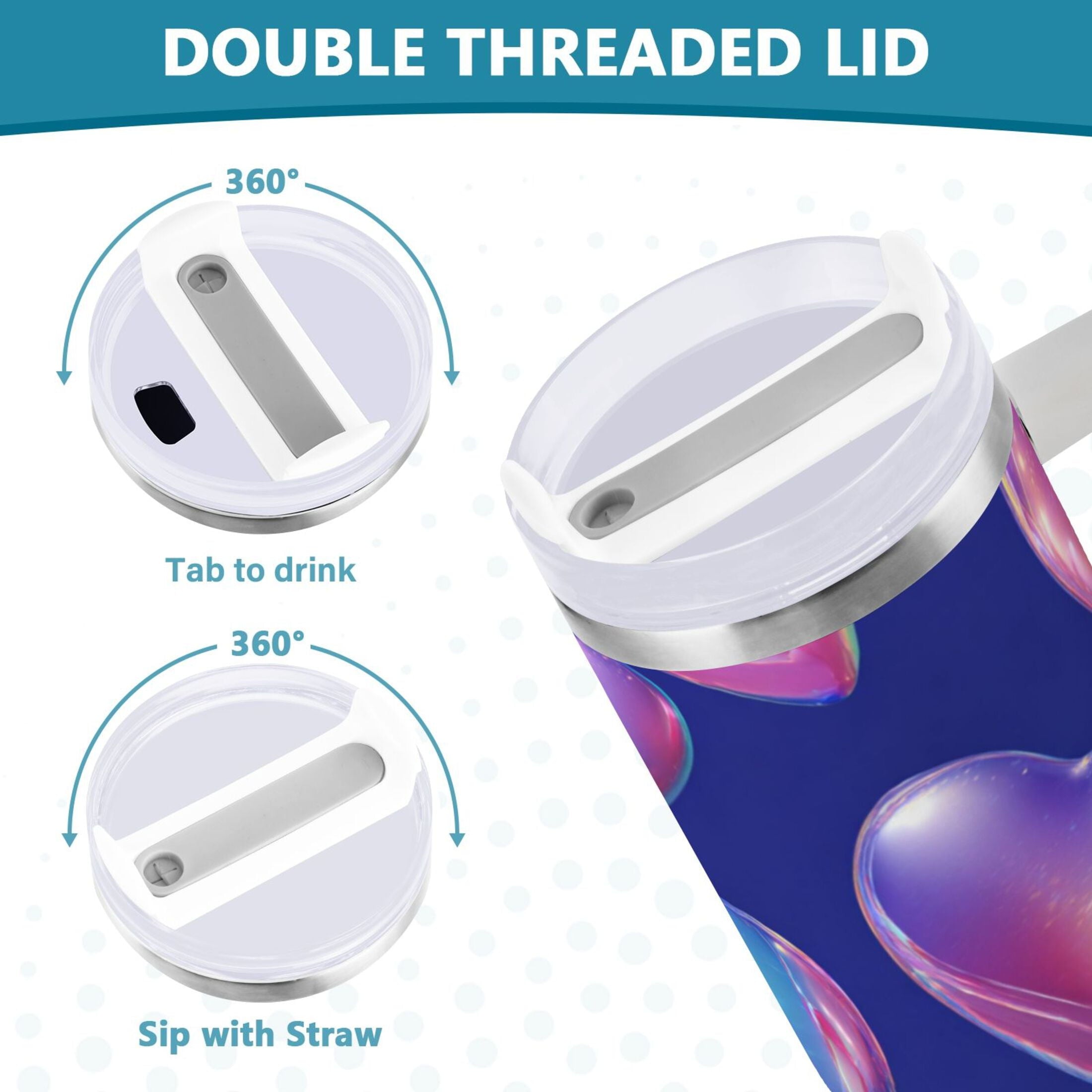 30 oz Insulated Stainless Steel Tumbler Double Wall Stainless Steel Tumbler with 2-Way Drinking Pink-purple Hearts | 6HJT