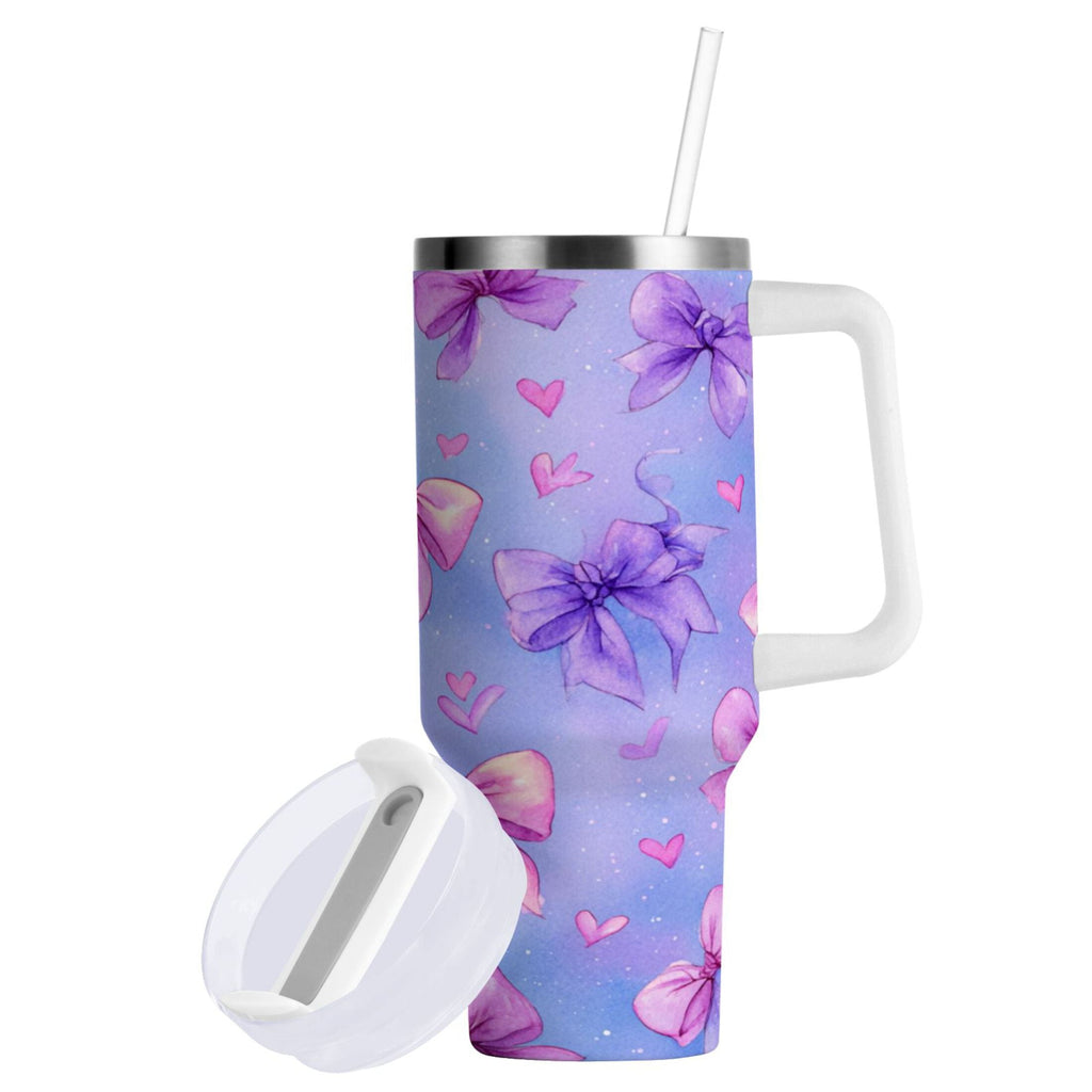 30 oz Insulated Stainless Steel Tumbler Double Wall Stainless Steel Tumbler with 2-Way Drinking Watercolor Bows Pattern | 7N5V